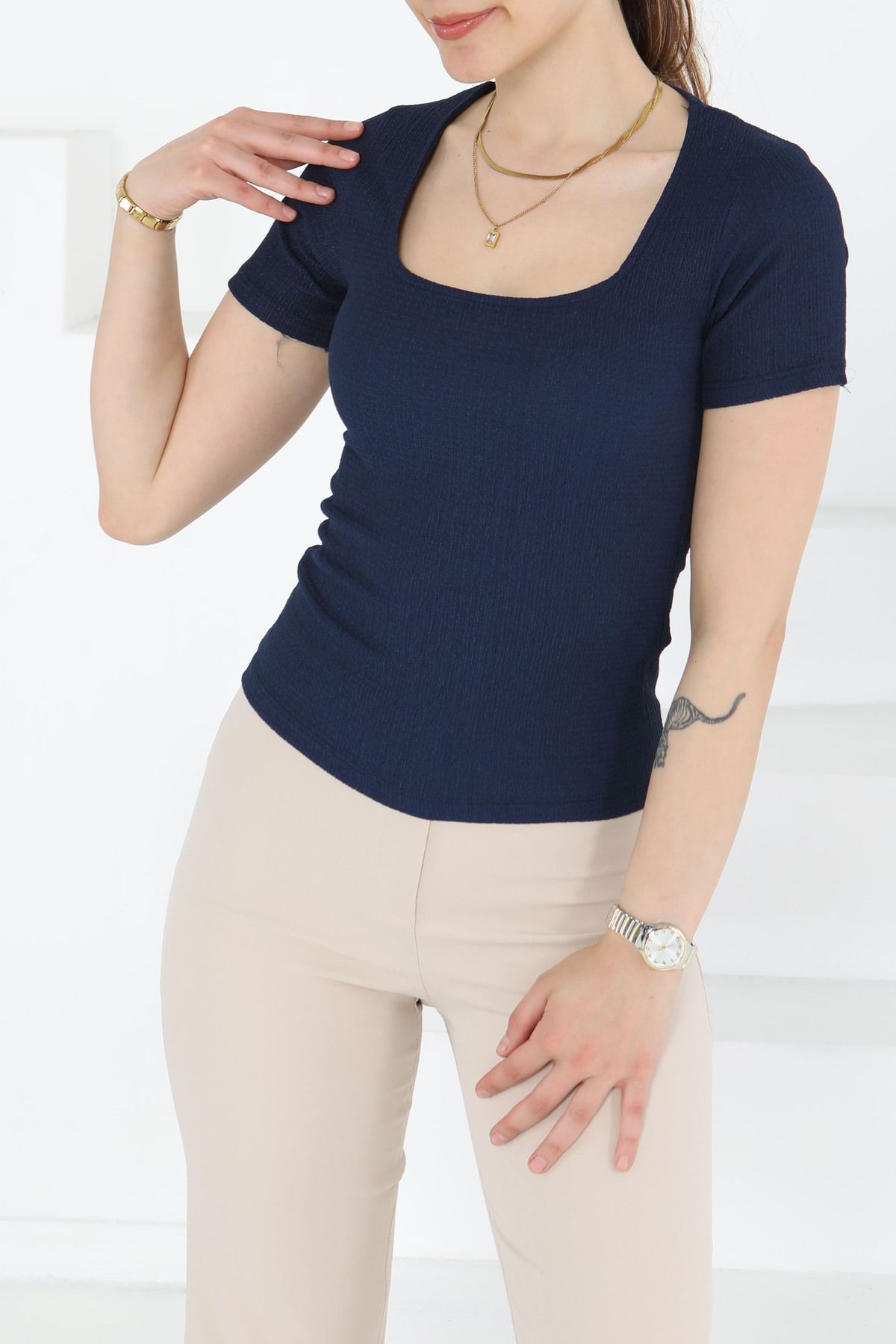 TOFİSA Kısa Kollu Bluz Lacivert - 27235