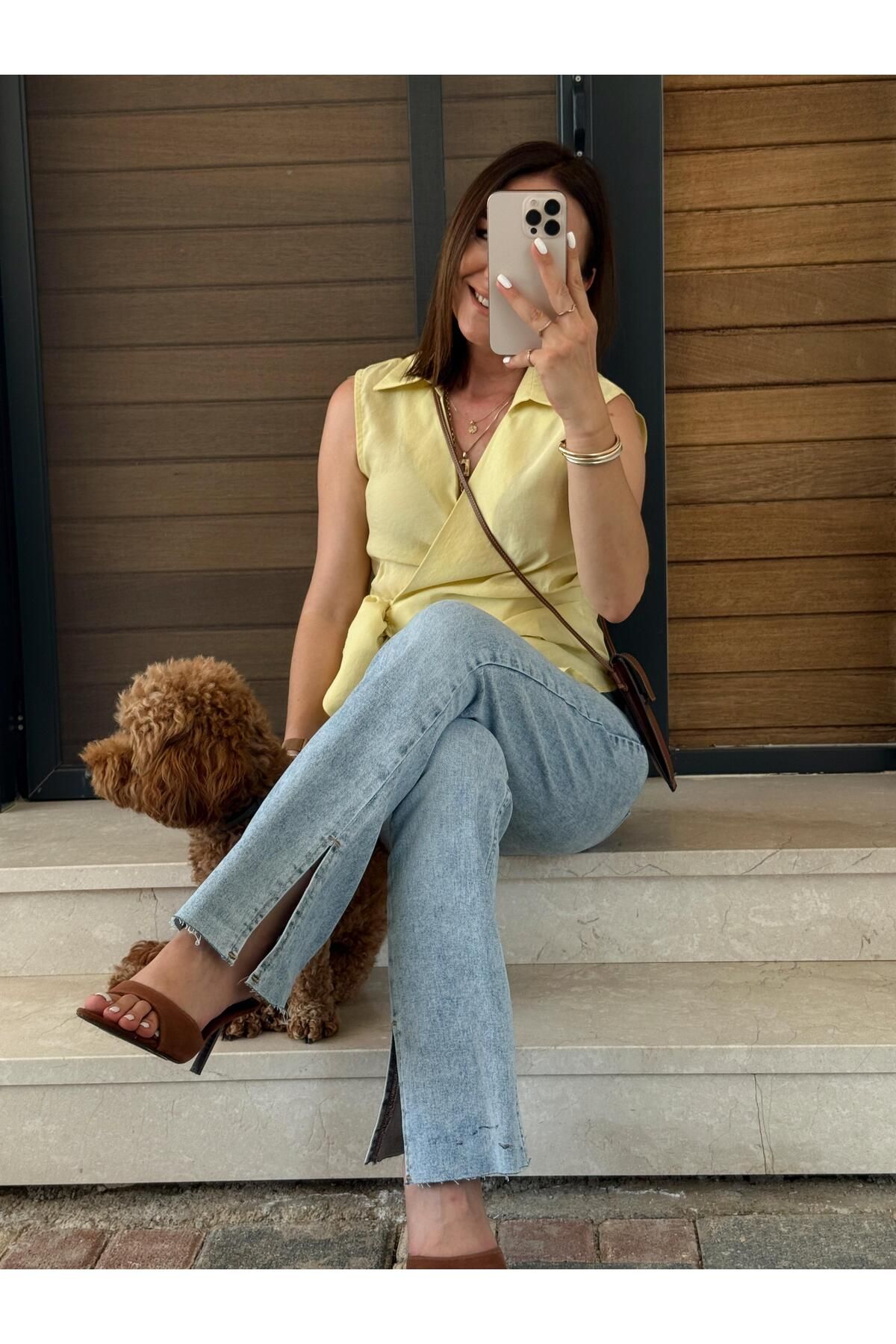 X-Young Paça Yırtmaçlı Flare Jean MAVİ