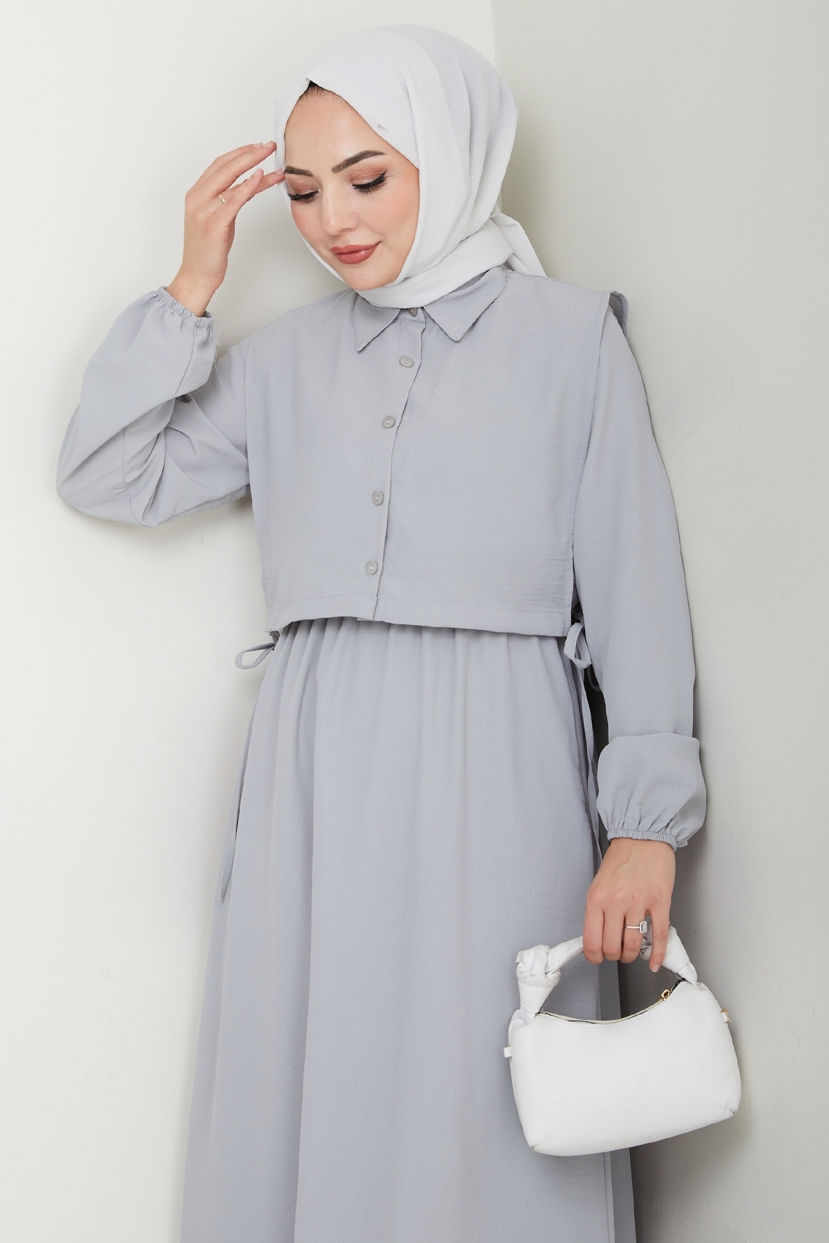 InStyle-Bolero Tie-Up Gray Dress 4
