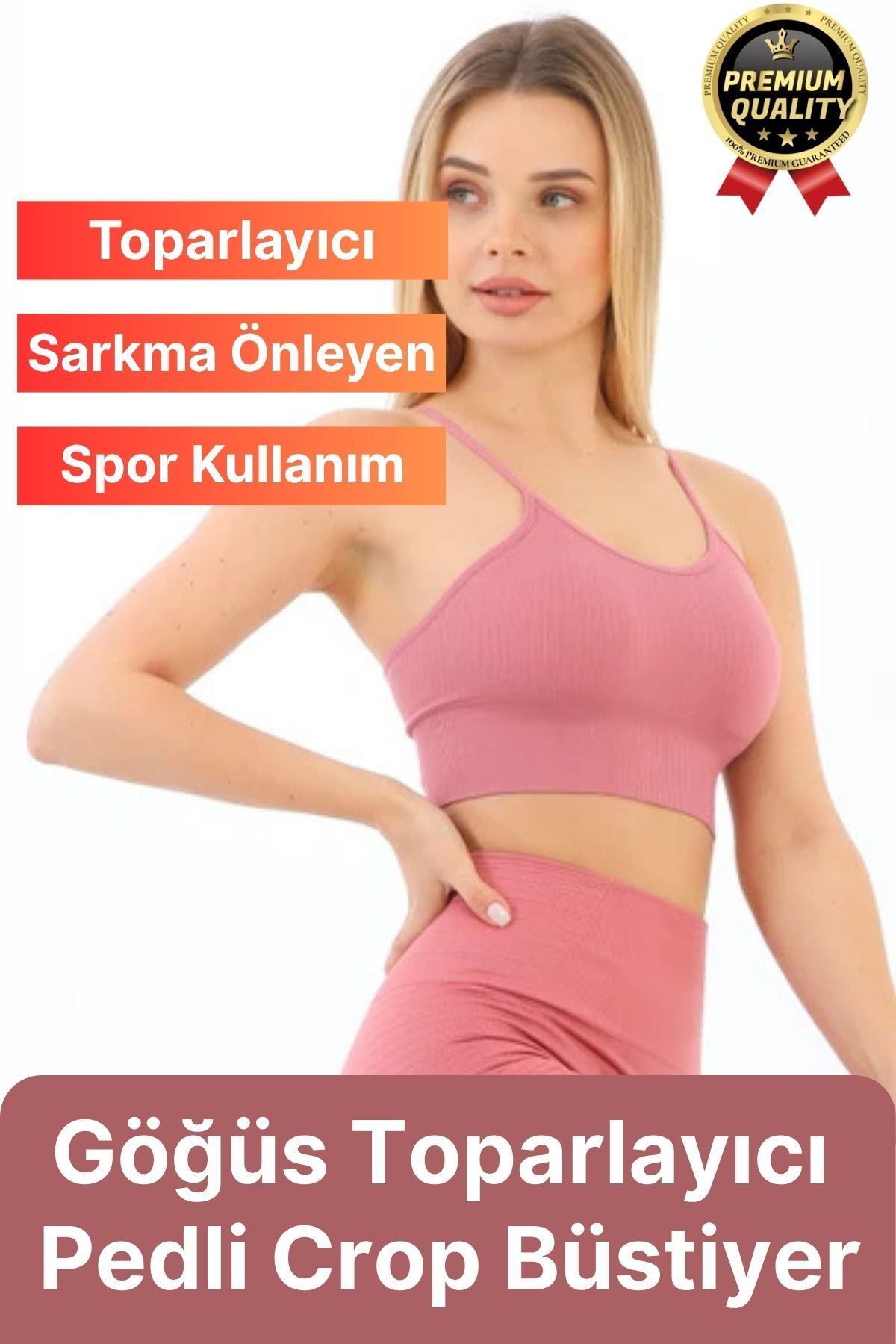 Svein Göğüs Toparlayıcı Sarkma Önleyen Gündelik Spor Kullanım İnce İp Askılı Pedli Çizgili Crop Büstiyer