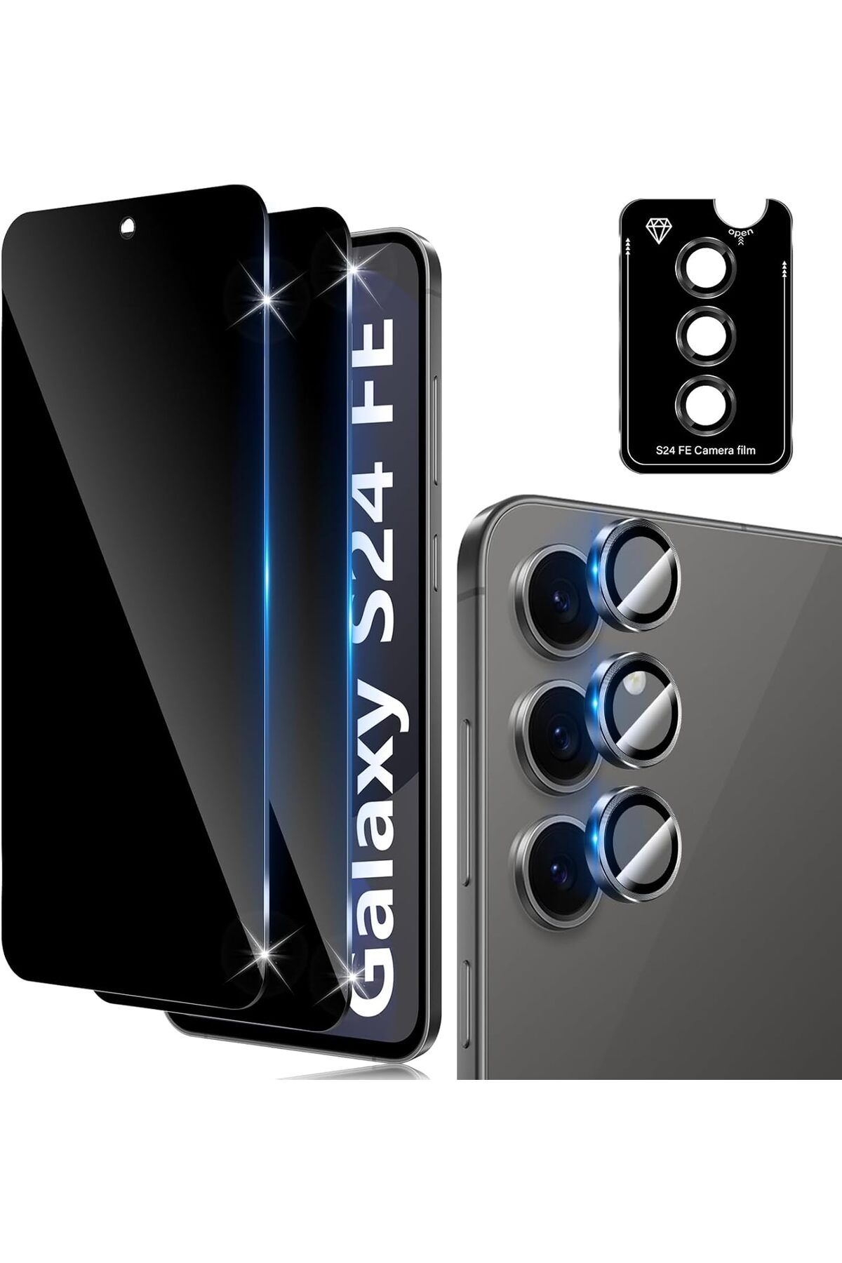 aheaks Samsung Galaxy S24 FE için Nano Cam, 9H Sertlik Hayalet Ekran Koruyucu ve Ultra Net Kamera Koruması