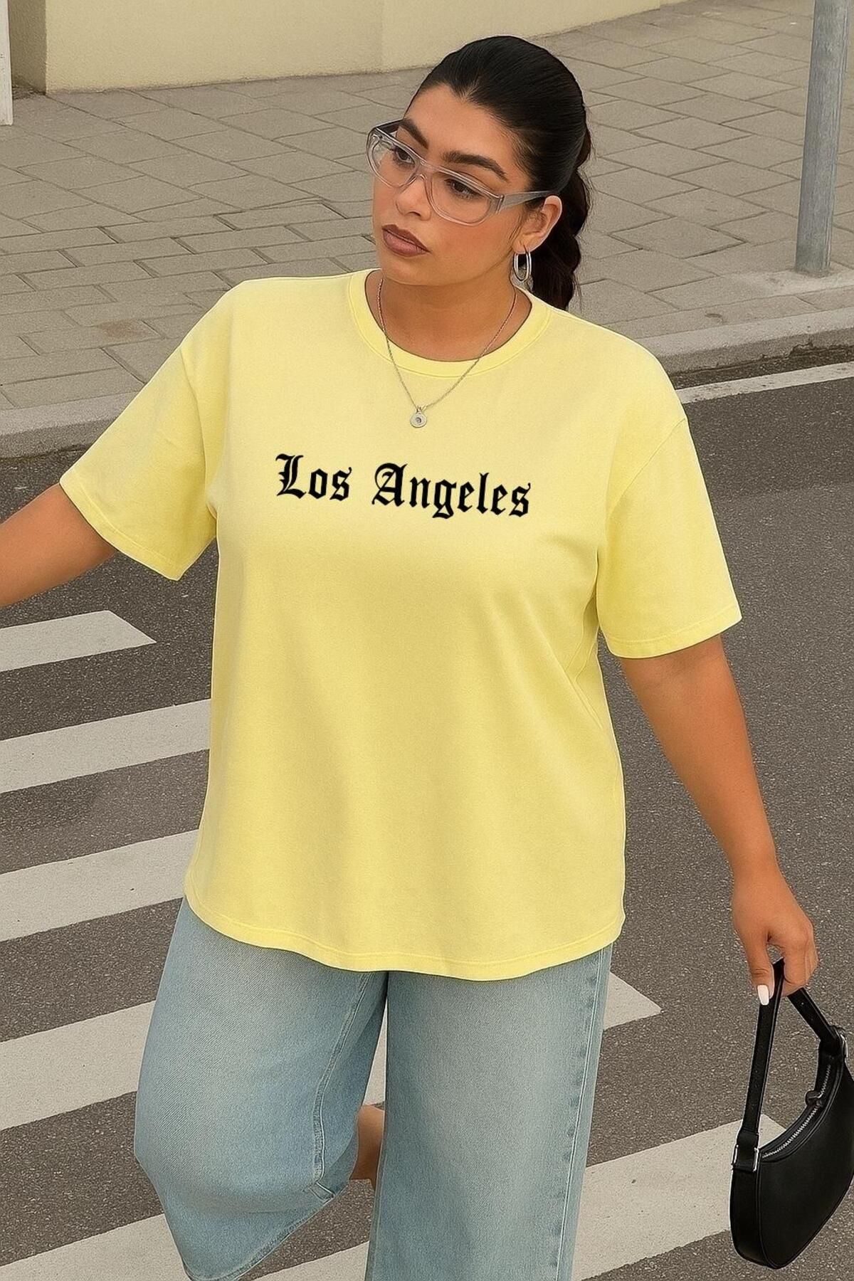 BENROMA BÜYÜK BEDEN LOS ANGELES BASKILI UNİSEX TİŞÖRT