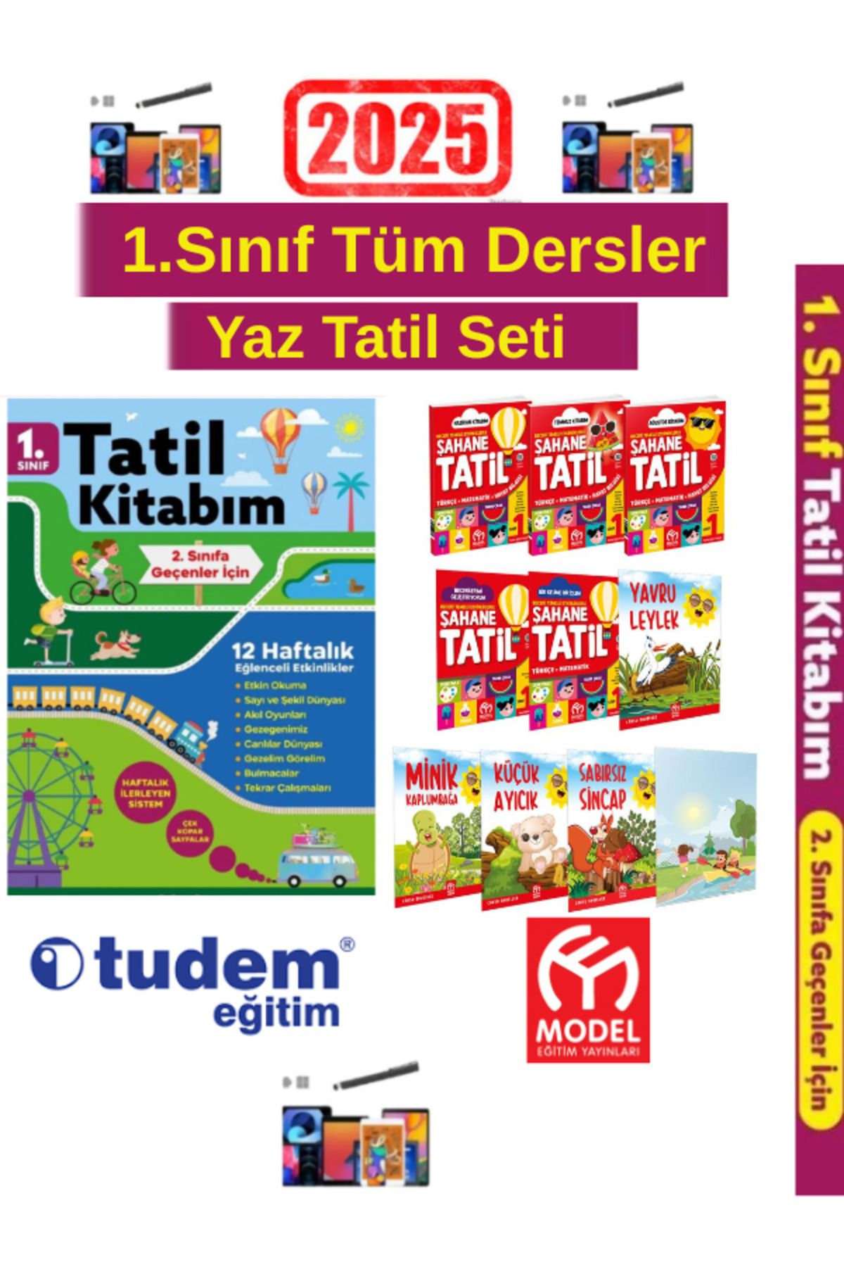 Tudem Yayınları 2025 1.Sınıf 12 Haftalık Yaz Tatil K+Model 1.Sınıf Şahane Yaz Tatil Seti+Android Kalem