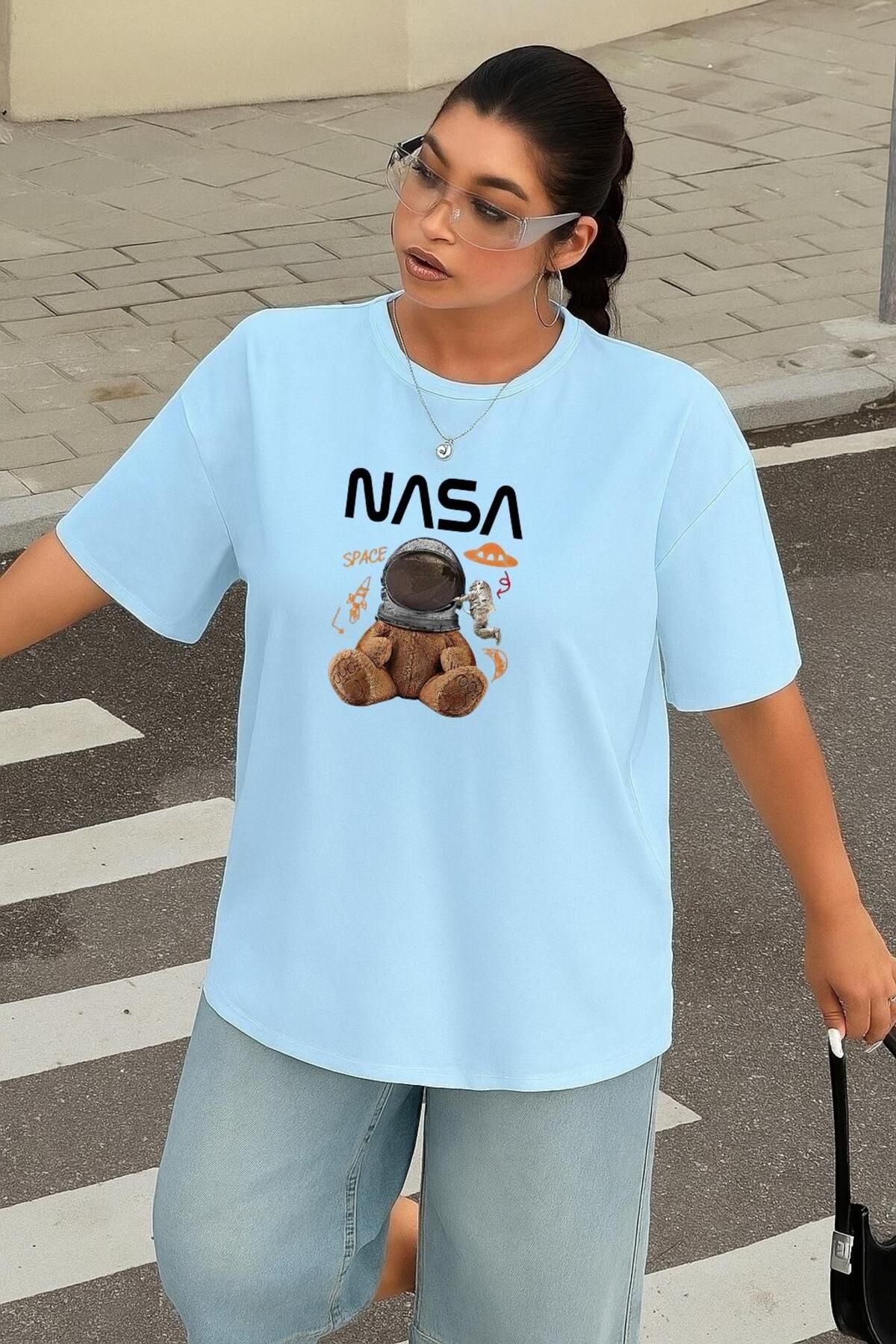 BENROMA BÜYÜK BEDEN NASA AYICIK BASKILI UNİSEX TİŞÖRT