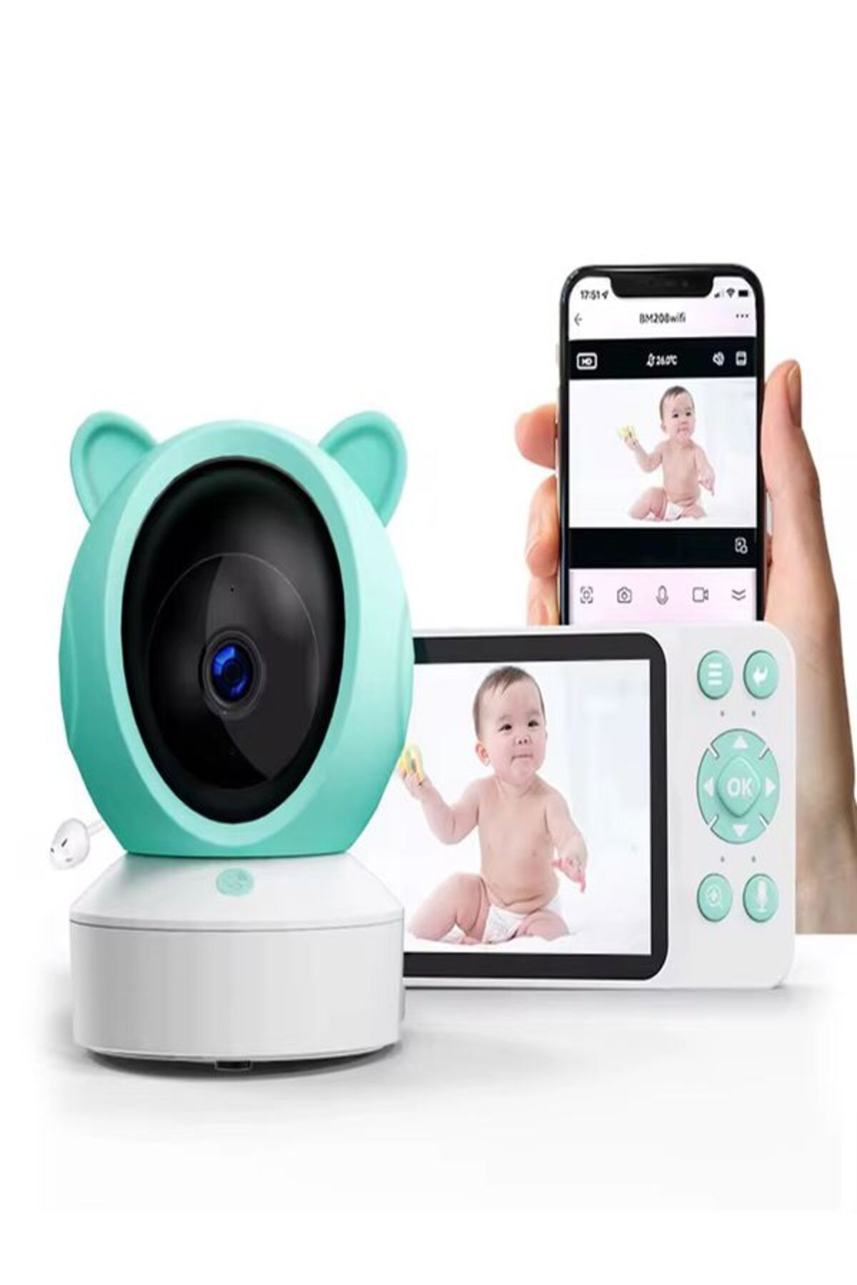 DEANB Wİ-Fİ Tuya APP + Monitörlü 5'inç 1080p Gece Görüşlü İNTERCOM IP Bebek Kamerası