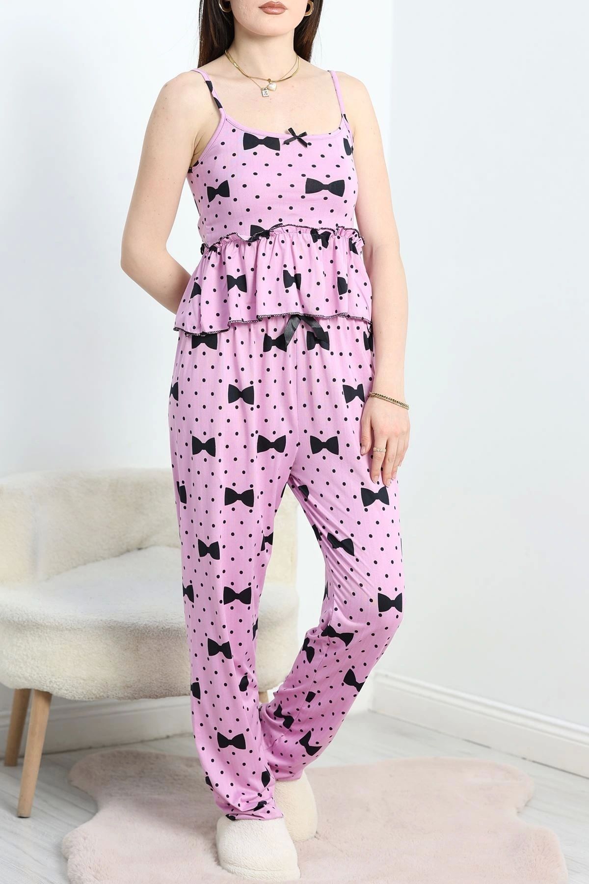 OurStyles Milan Kumaş Fırfırlı Pijama Takımı Lilafiyonk - 50182.1857.
