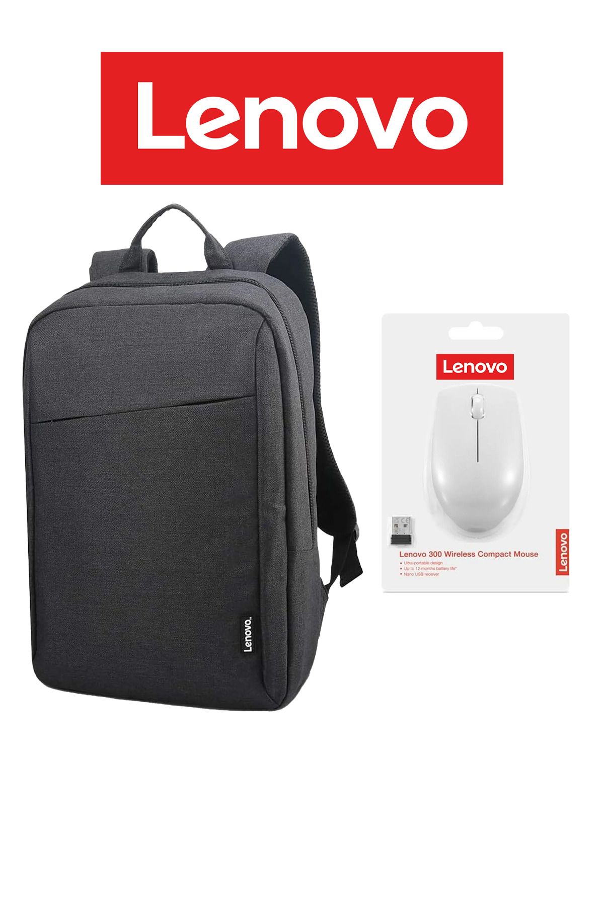 LENOVO Case 15.6" B210 Notebook Sırt Çantası Siyah + LENOVO 300 Kablosuz Kompakt Mouse- GRİ