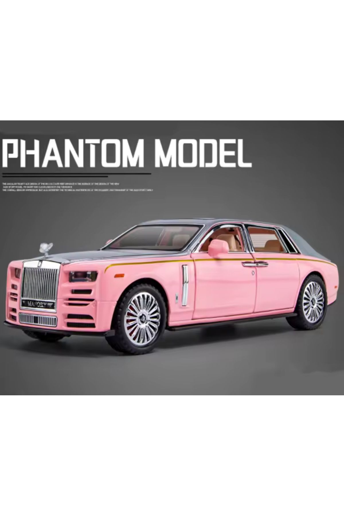 toysandmore Phantom Rolls Royce 1:24 Metal Diecast Araba Işıklı Sesli 6 Kapı Açılır 23.5 Cm Pembe