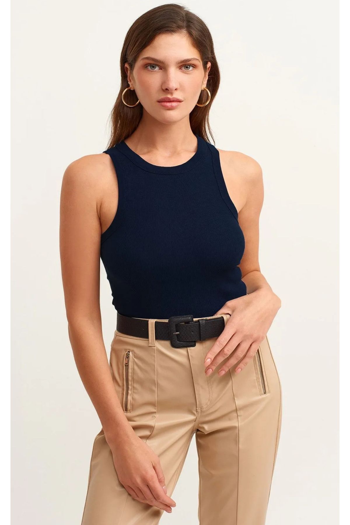 Nura Francy KADIN DOKUMA FİTİLLİ SIFIR KOL PAMUKLU ATLET CROP