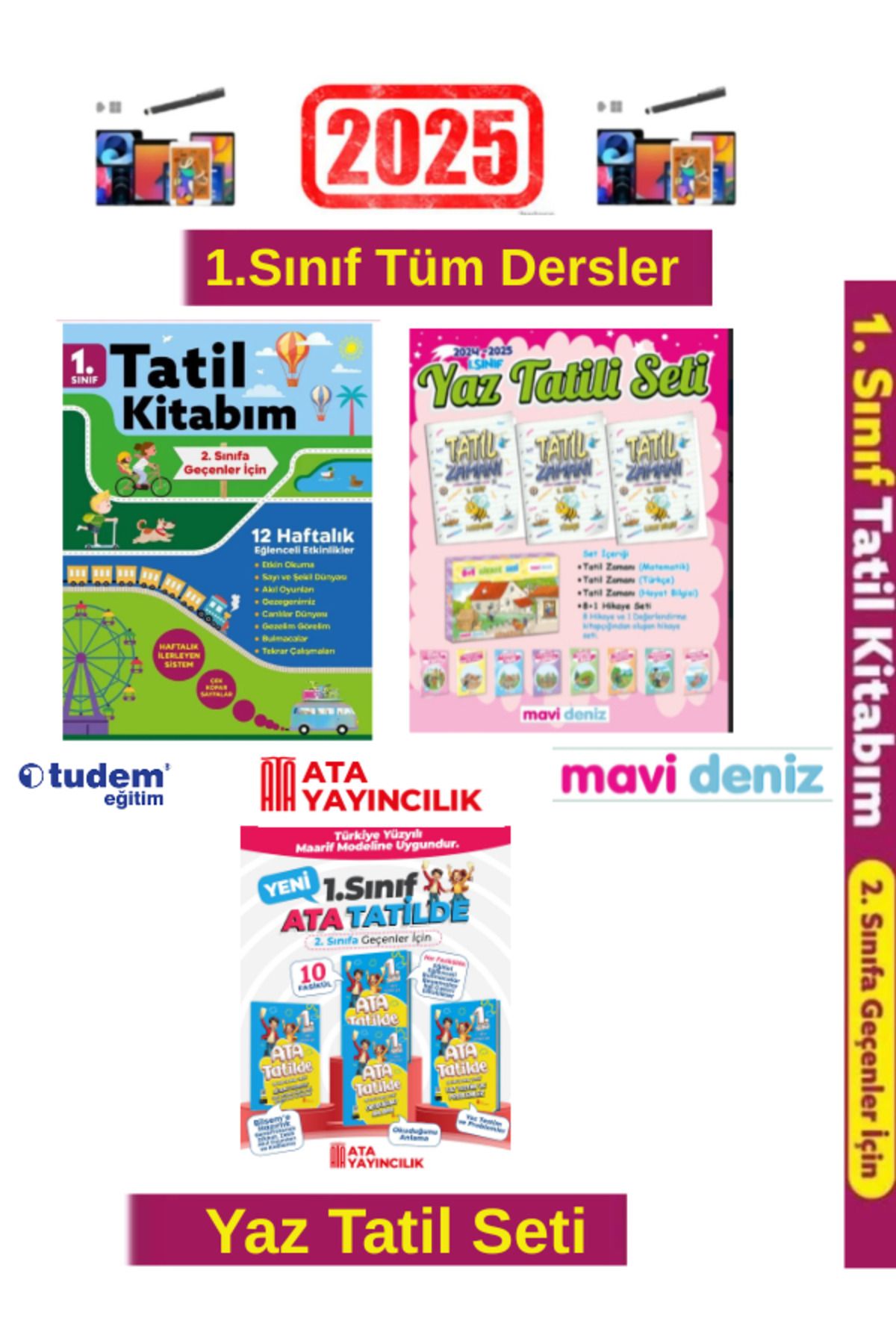 Tudem Yayınları 2025 1.Sınıf Yaz Tatil+Mavideniz 1.Sınıf Yaz Tatil+Ata Tatilde 1.Sınıf Yaz Tatil Seti+ Kalem