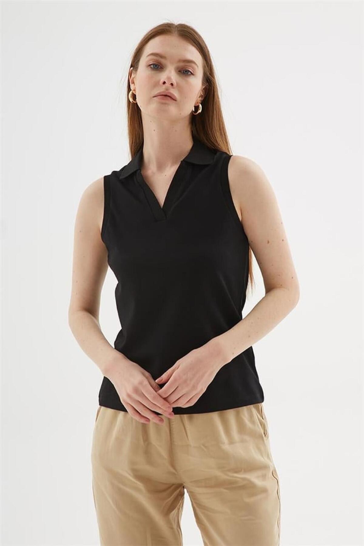 Fashion Friends-25Y0516K1 Women's Polo V-Neck Sleeveless T-Shirt 1
