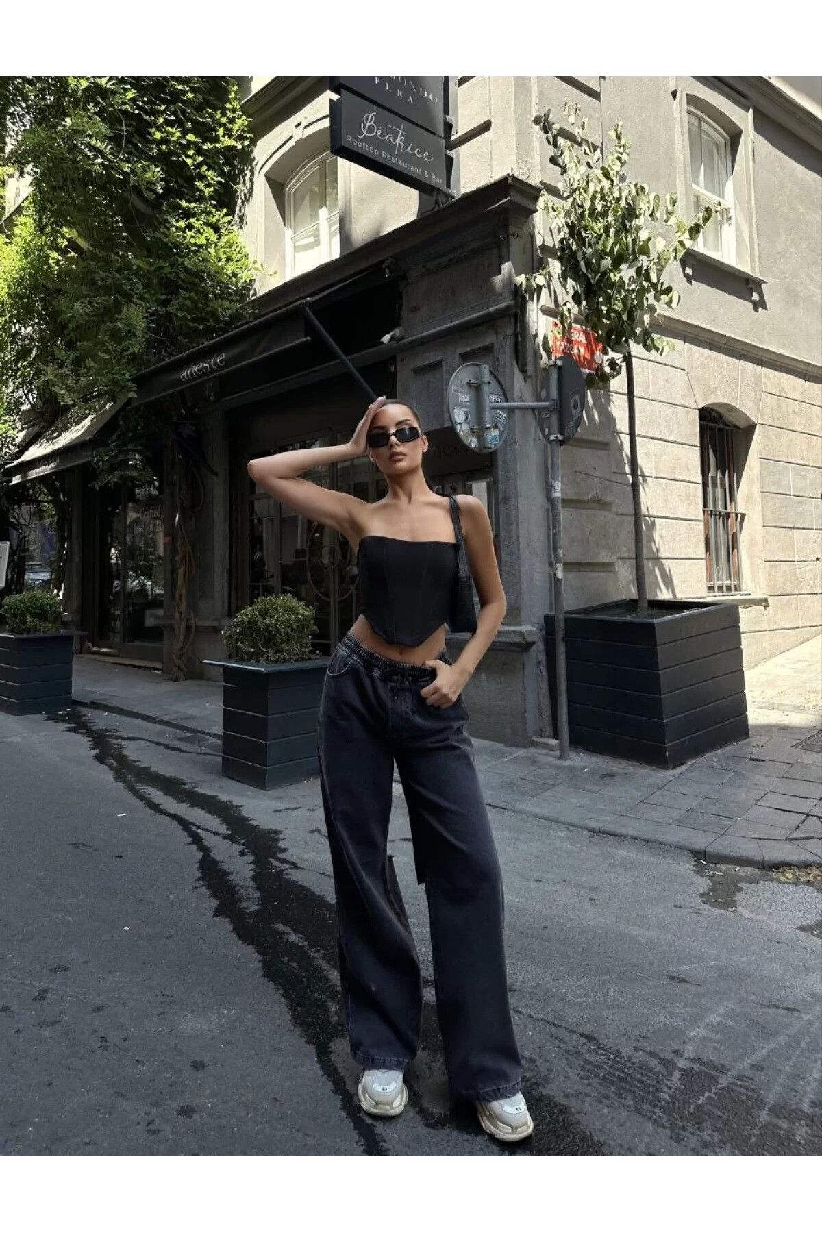 cakır and moniva Kadın Arkadan Yırtmaçlı Jeans Kot Palazzo Pantolon