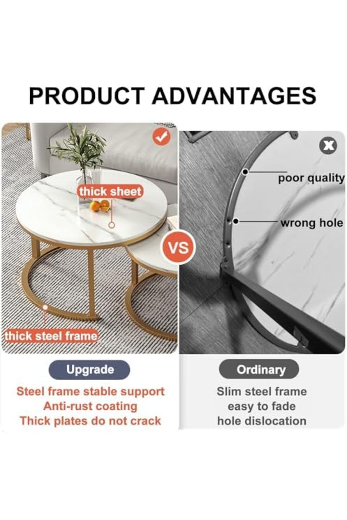 Generic-Modern Nesting Coffee Table Set of 2 Wooden Side Table Minimalist Round Nesting Table Sturdy Steel F 6