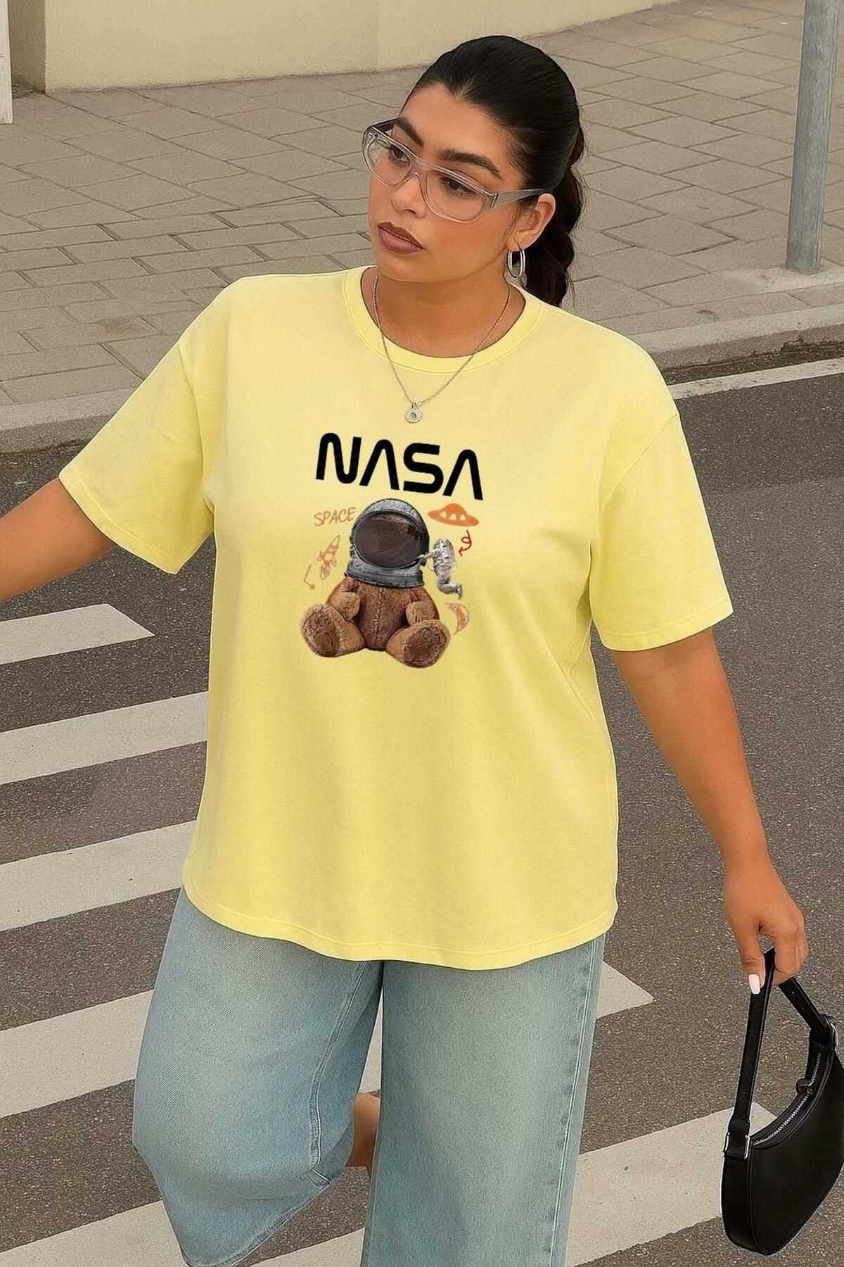 BENROMA BÜYÜK BEDEN NASA AYICIK BASKILI UNİSEX TİŞÖRT