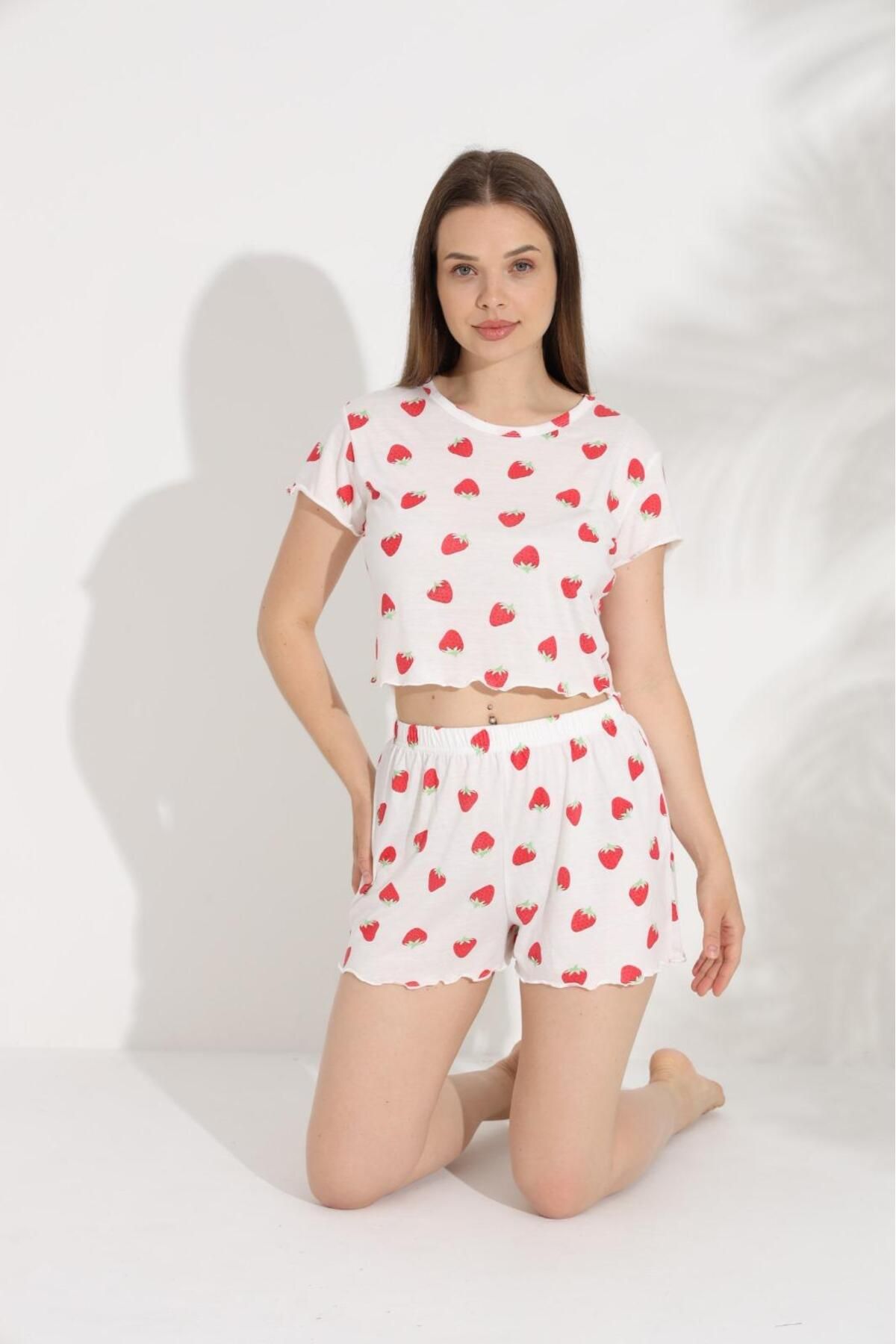 Sude HOMEWEAR KADIN KALP DESENLİ KISA KOL ŞORT PİJAMA TAKIMI