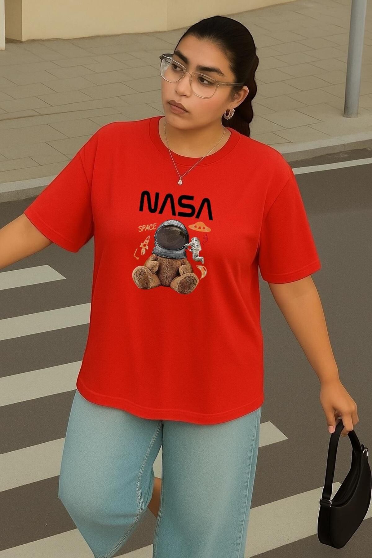 BENROMA BÜYÜK BEDEN NASA AYICIK BASKILI UNİSEX TİŞÖRT
