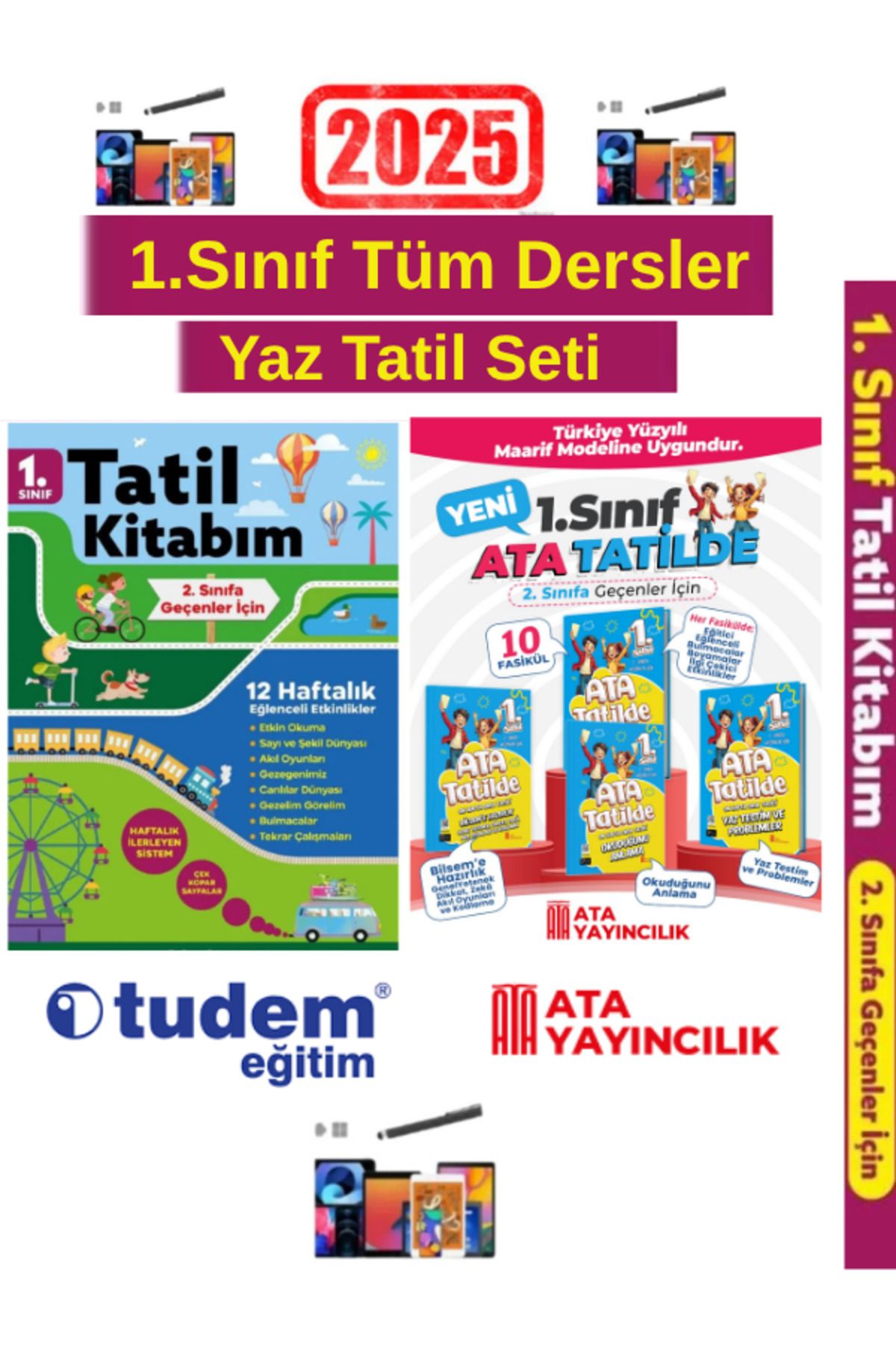 Tudem Yayınları 2025 1.Sınıf 12 Haftalık Yaz Tatil K+Ata Tatilde 1.Sınıf 10 Fasikül Yaz Tatil Seti+Android Kalem