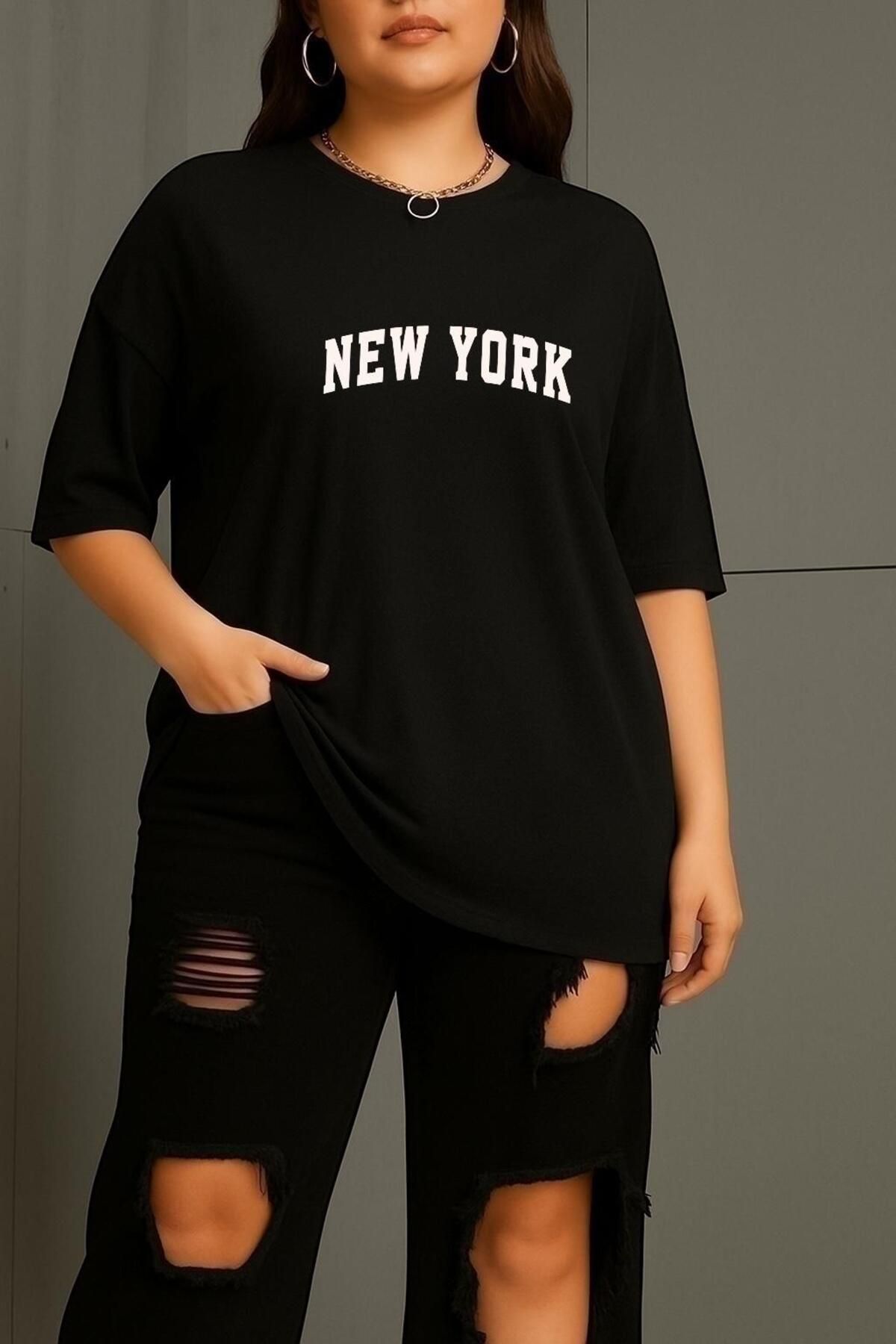 BENROMA Büyük Beden New York Baskili Uni̇sex Ti̇şört