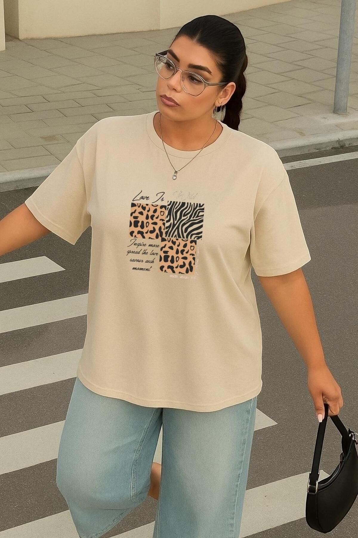 BENROMA Büyük Beden Love Is Wild Baskili Uni̇sex Ti̇şört