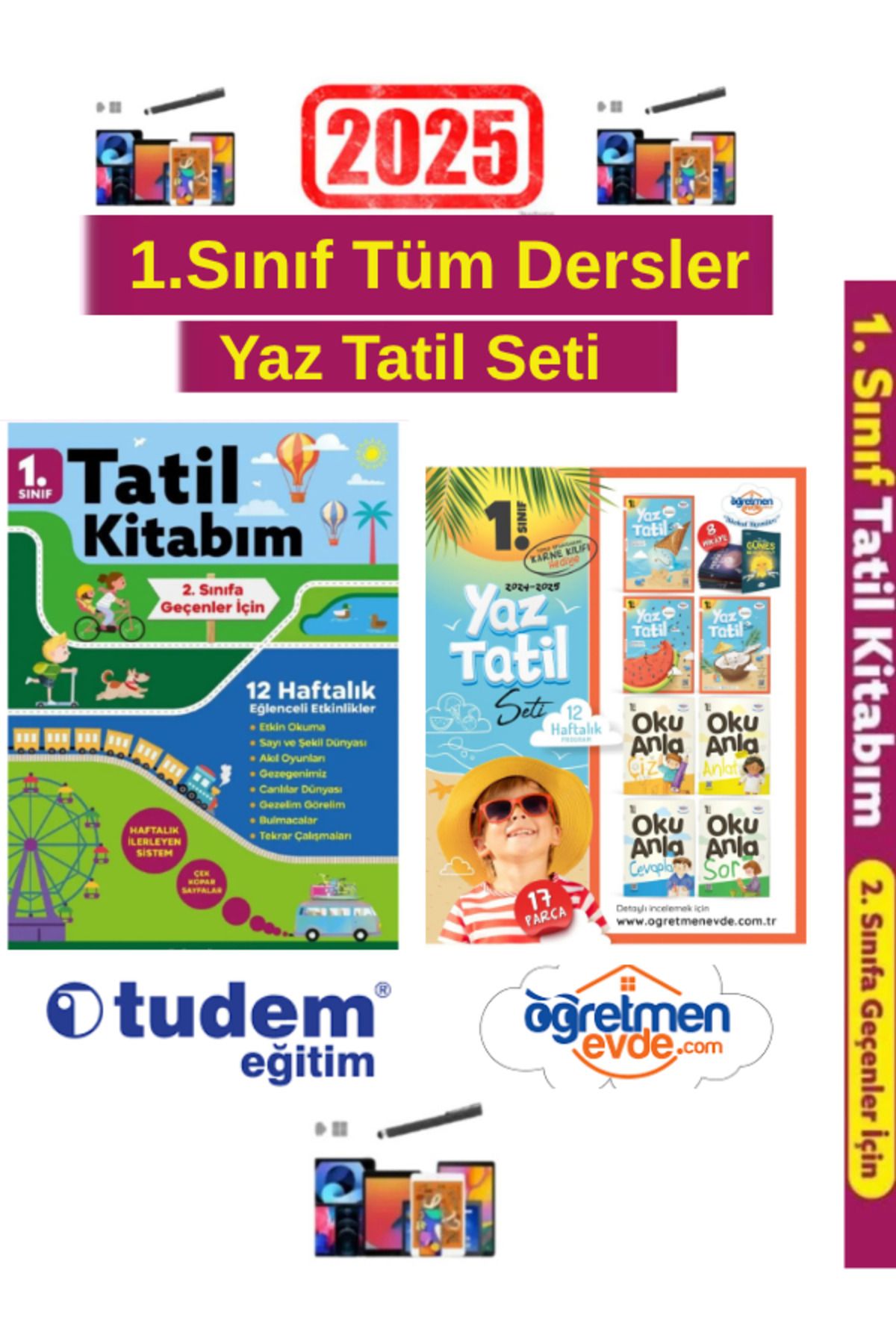 Tudem Yayınları 2025 1.Sınıf 12 Haftalık Yaz Tatil K+Öğretmen Evde 1.Sınıf Şahane Yaz Tatil Seti+ Kalem