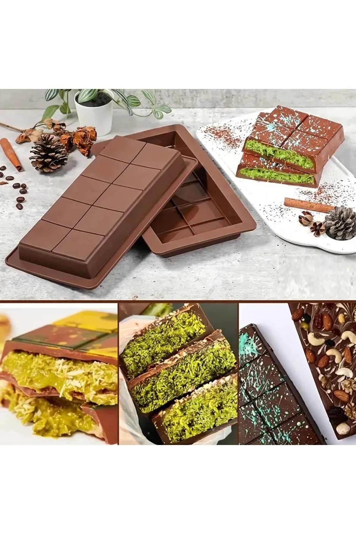TimeStart Meşhur Dubai Çikolatası Kalıbı Silikon - Büyük Tablet Çikolata Mum Kek Kalıbı Pasta Kalıbı