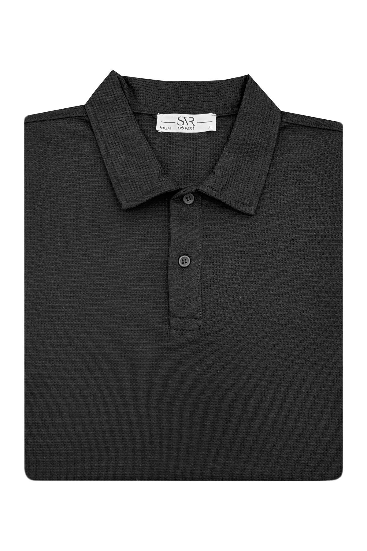 SÜVARİ Süvari Bol Kesim Waffle Desenli Yumuşak Dokulu Çift Kat Yakalı Polo Yaka T-Shirt