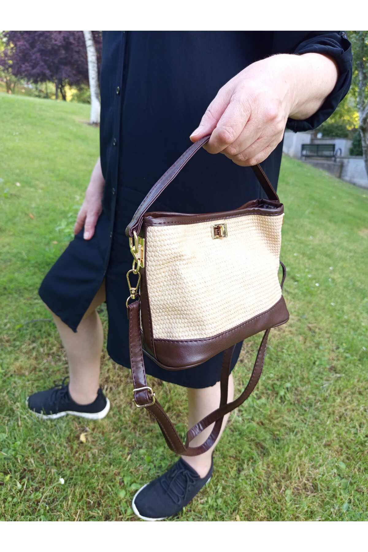 EG BAGS Hasır Görünümlü Mini Bucket Kadın Çanta