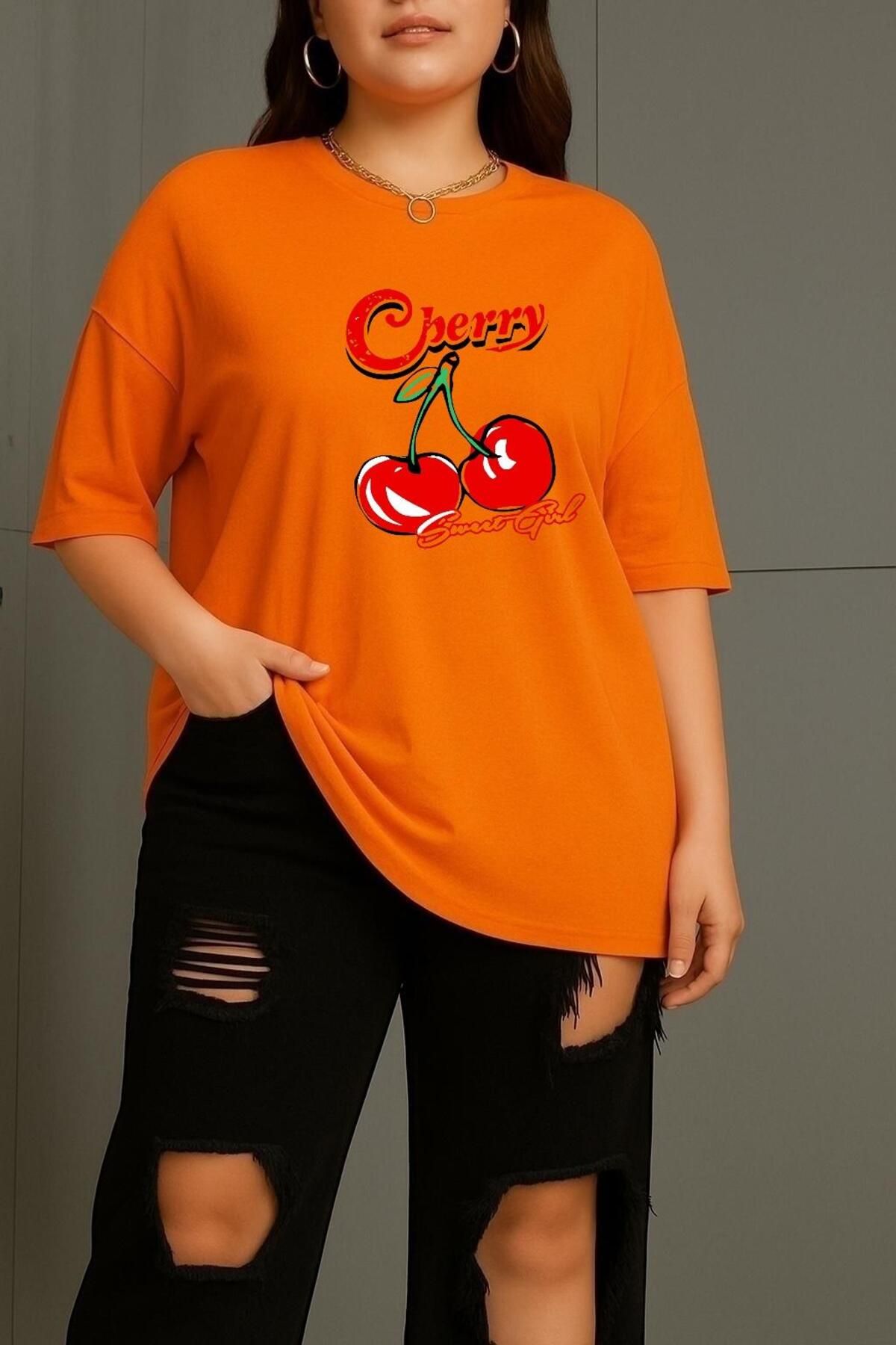BENROMA BÜYÜK BEDEN CHERRY KİRAZ BASKILI UNİSEX TİŞÖRT