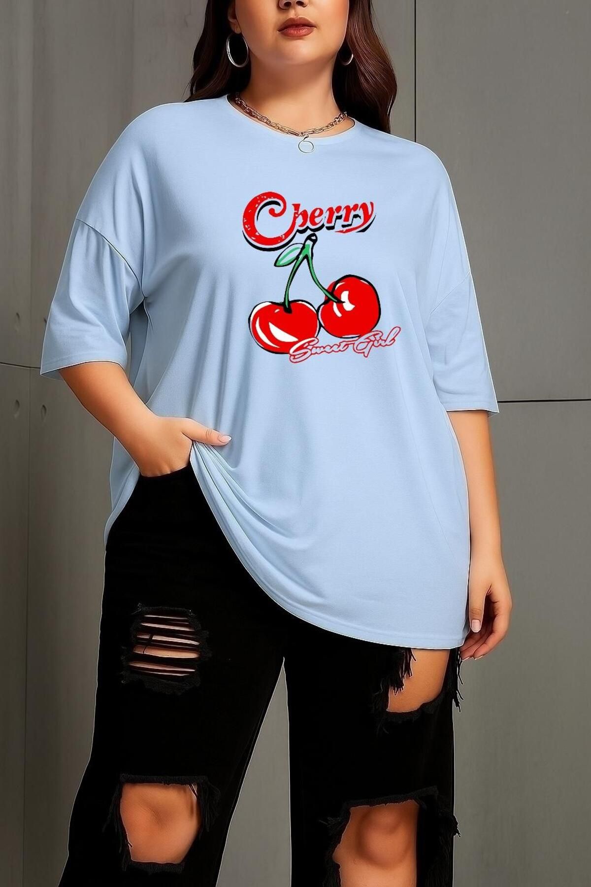 BENROMA BÜYÜK BEDEN CHERRY KİRAZ BASKILI UNİSEX TİŞÖRT