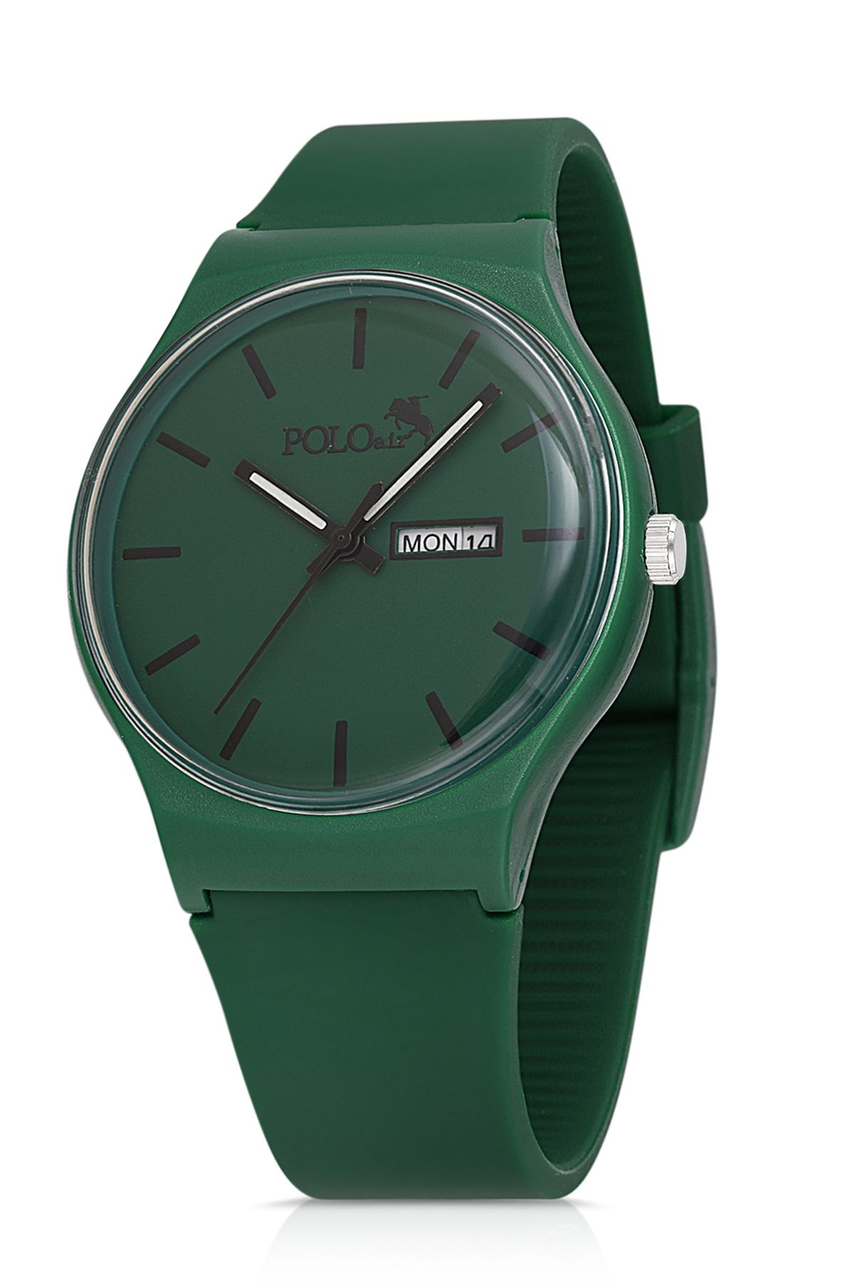 Polo Air Spor Unisex Silikon Kordon Gün Ay Takvimli Kol Saati Koyu Yeşil Renk PL-1555B9x