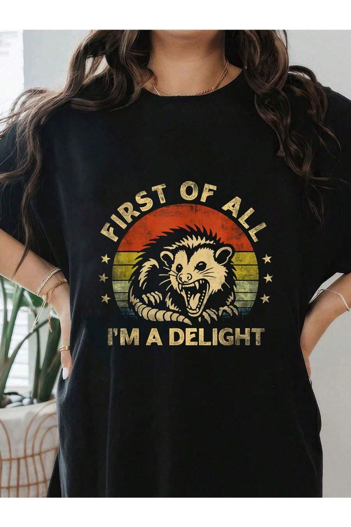ELNOYA Unisex Pamuklu Siyah Oversize "First Of All" Baskılı Bisiklet Yaka Rahat T-shirt