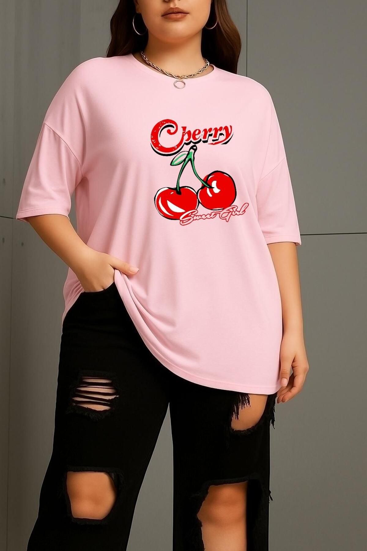 BENROMA BÜYÜK BEDEN CHERRY KİRAZ BASKILI UNİSEX TİŞÖRT