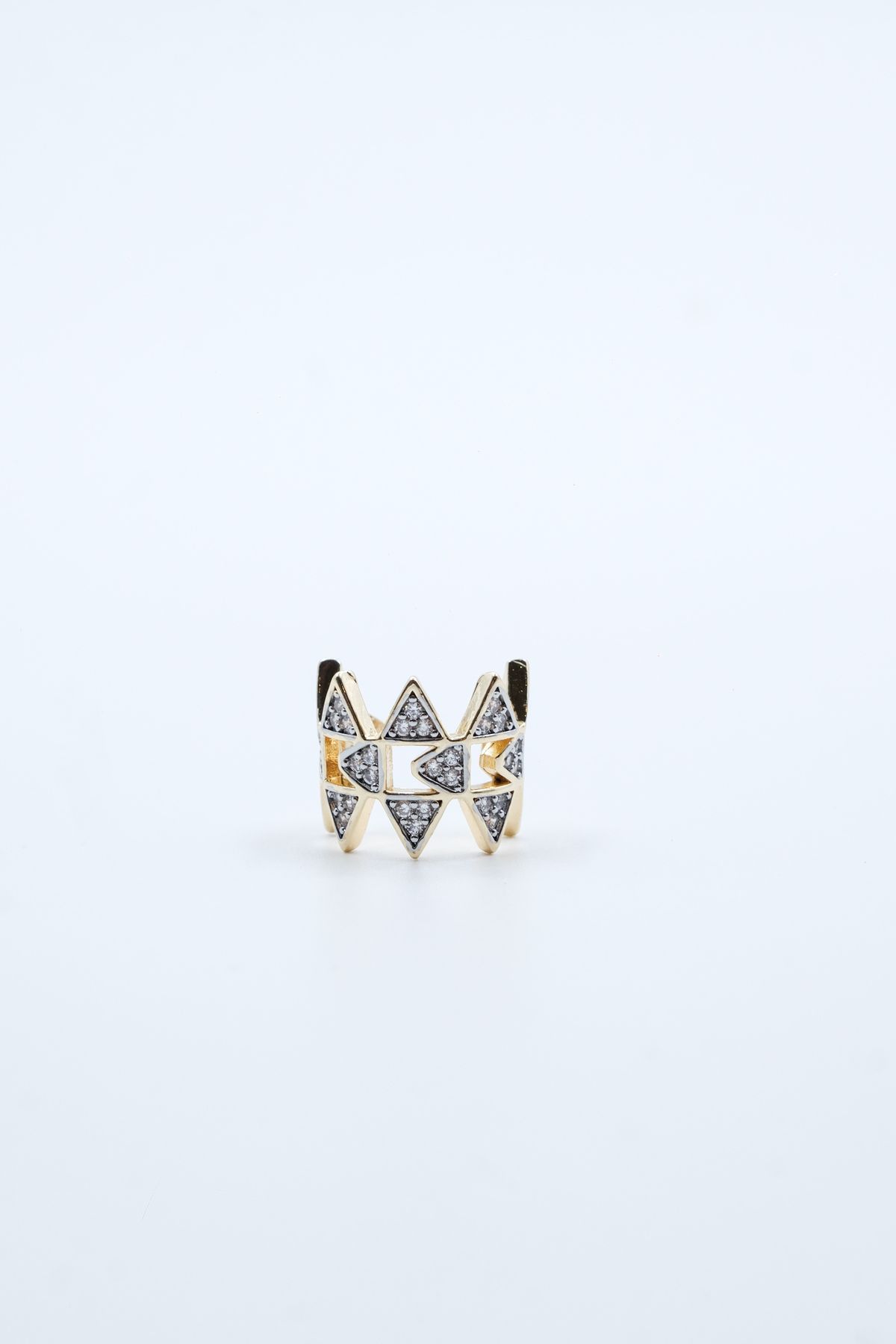 ATELİER BEREN Spike Crown Cuff - Üçgen Taşlı Altın Renk Earcuff – Kıkırdak Küpesi