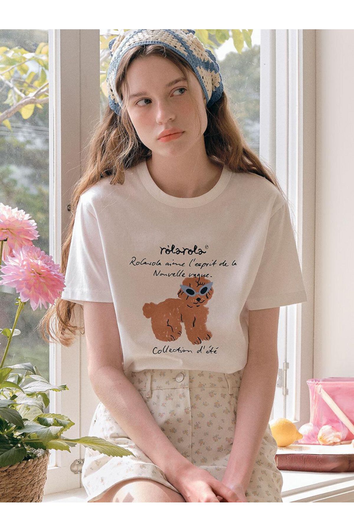 ELNOYA Unisex Pamuklu Beyaz Oversize "Havalı Köpek" Baskılı Bisiklet Yaka Rahat T-shirt