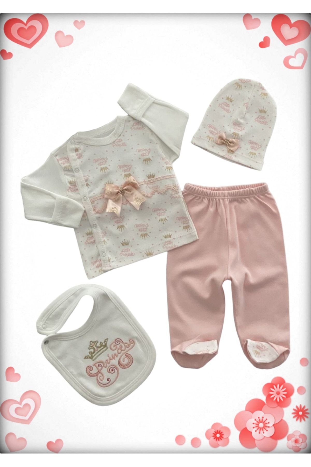 Babyim 4 Lü Prenses Nakışlı Kurdeleli En En İyi Zıbın Seti Modelleri