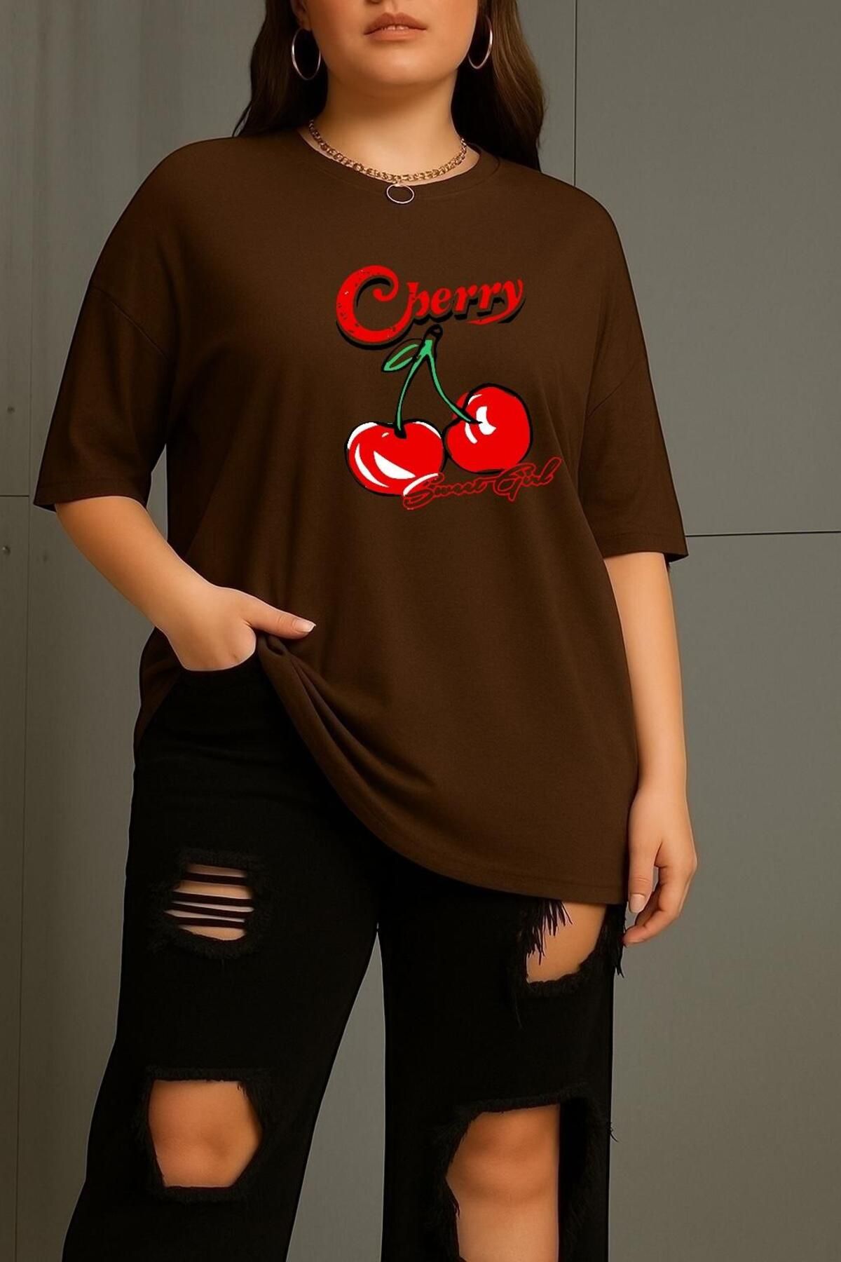 BENROMA BÜYÜK BEDEN CHERRY KİRAZ BASKILI UNİSEX TİŞÖRT