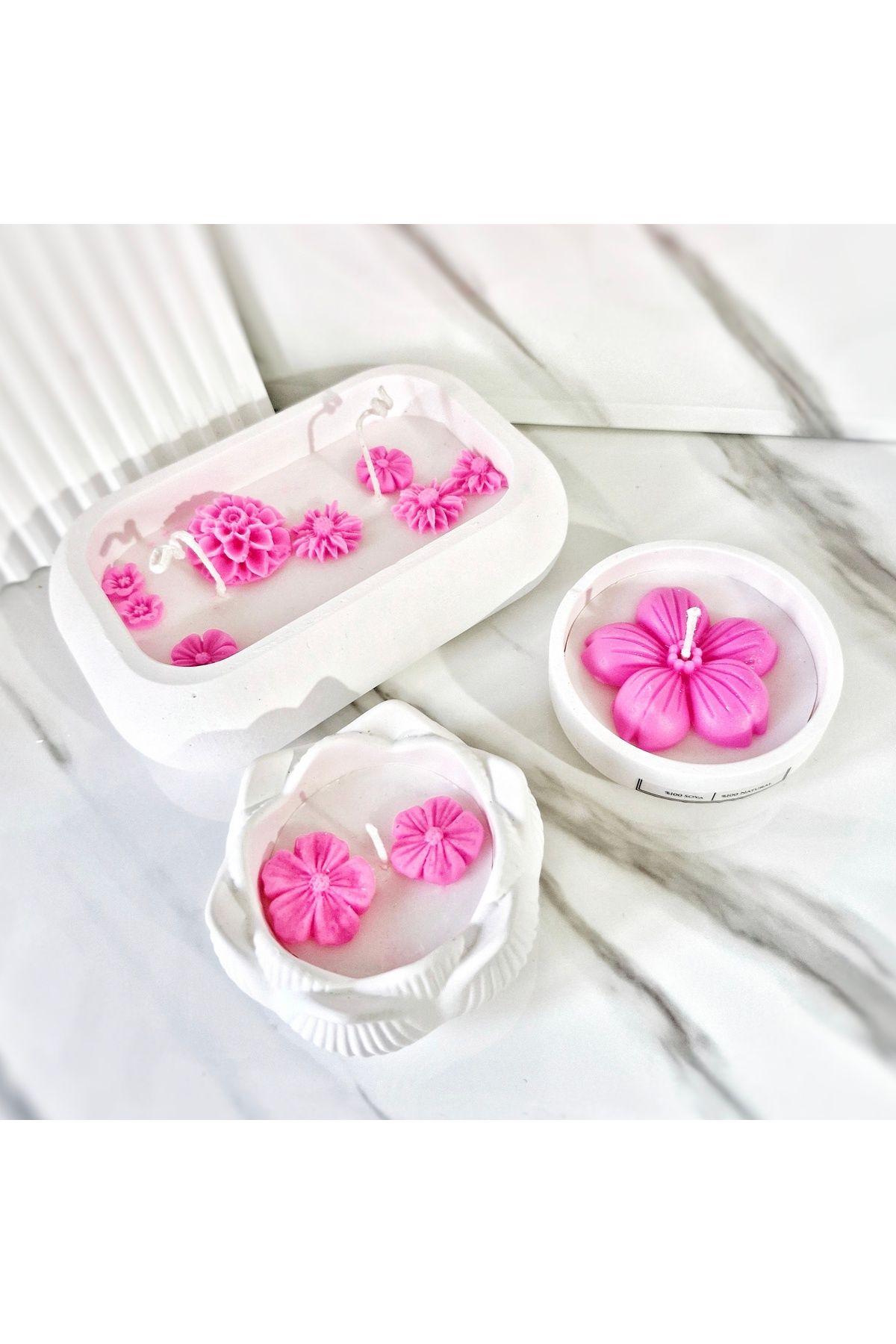 Pegubabycollection Lux Home 3 lü Set Çiçek Bahçesi Serisi Büyük Boy,%100 Soya Wax Mum