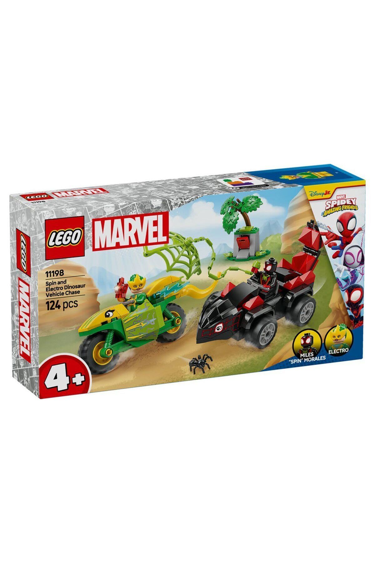 TimeStart 11198 Eğitici Marvel Spidey - Spin ve Electro Dinozor Aracı Takibi 124 parça +4 yaş