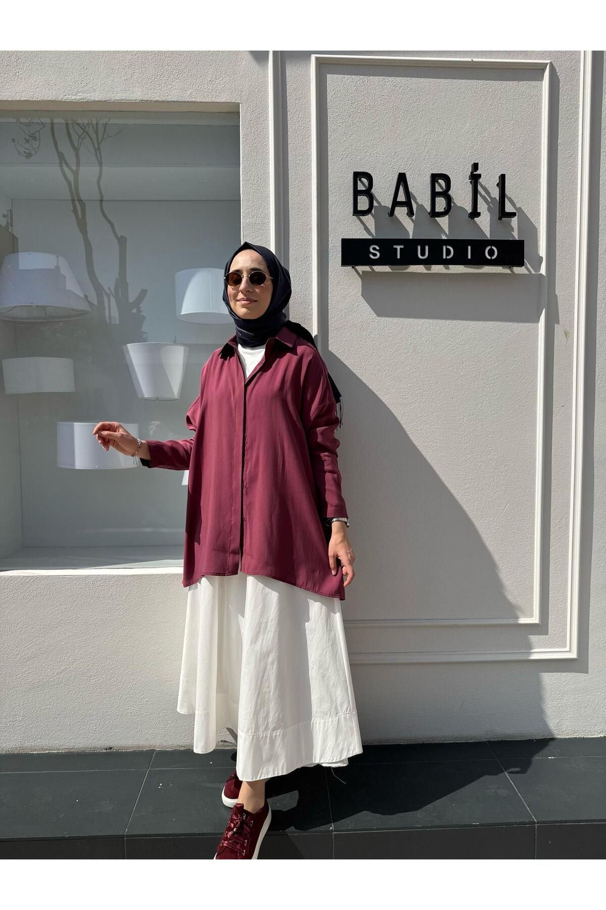 QOOQ STORE Yarasa Kol Kadın Basic Gömlek Mürdüm