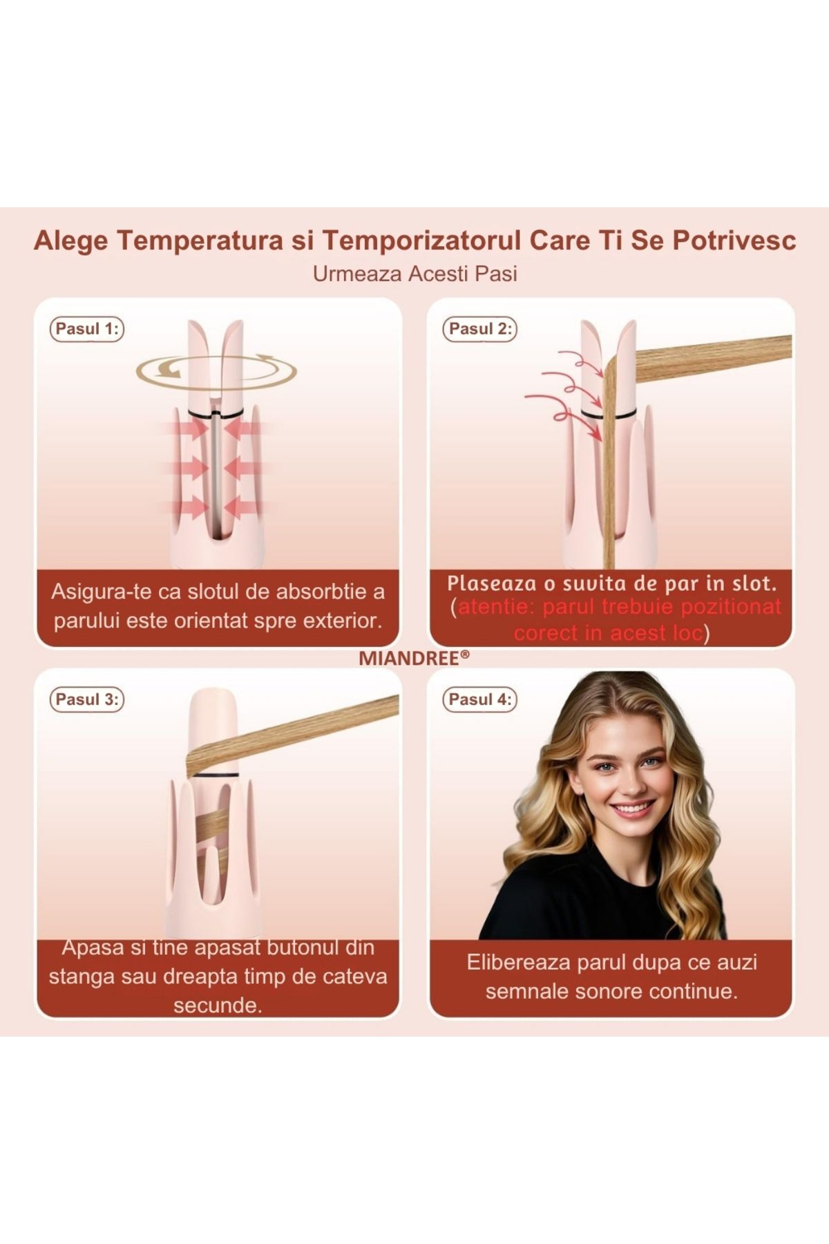 OEM-Automatic Curling Iron 7 IN 1, MIANDREE®, Tourmaline Ceramic, 3 Temperature Settings, 3 Timer Settings 8