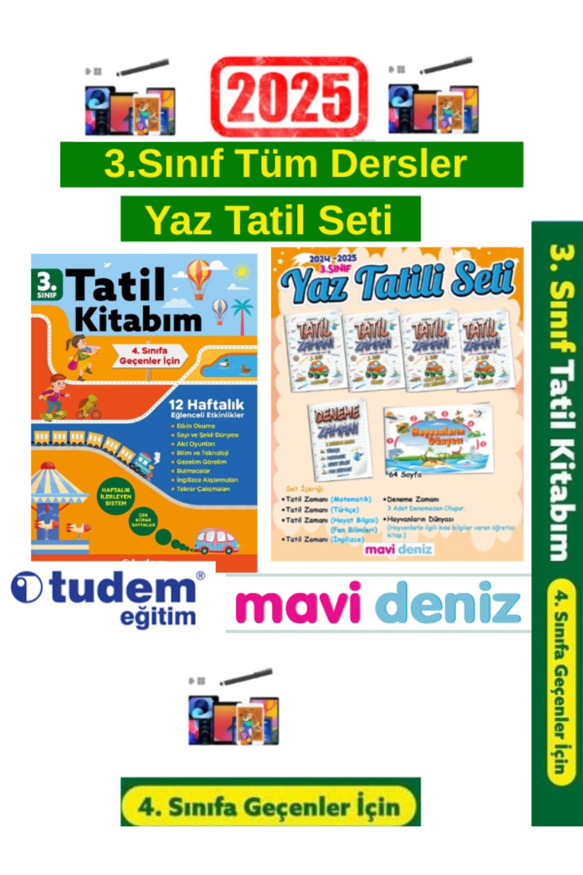 Tudem Yayınları 2025 3.Sınıf 12 Haftalık Yaz Tatil K+MaviDeniz 3.Sınıf Yaz Tatil Seti+ Kalem