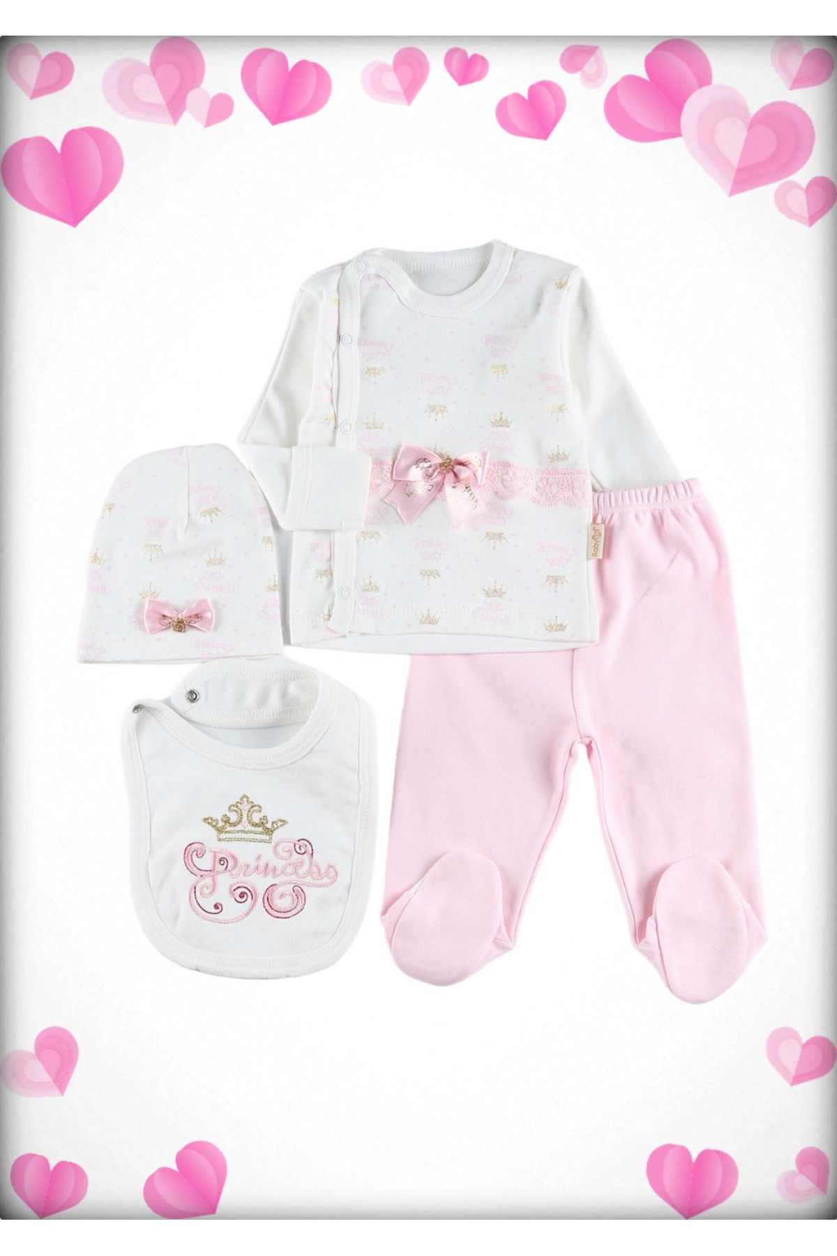 Babyim 4 Lü Prenses Nakışlı Kurdeleli En İyi Zıbın Seti Modelleri