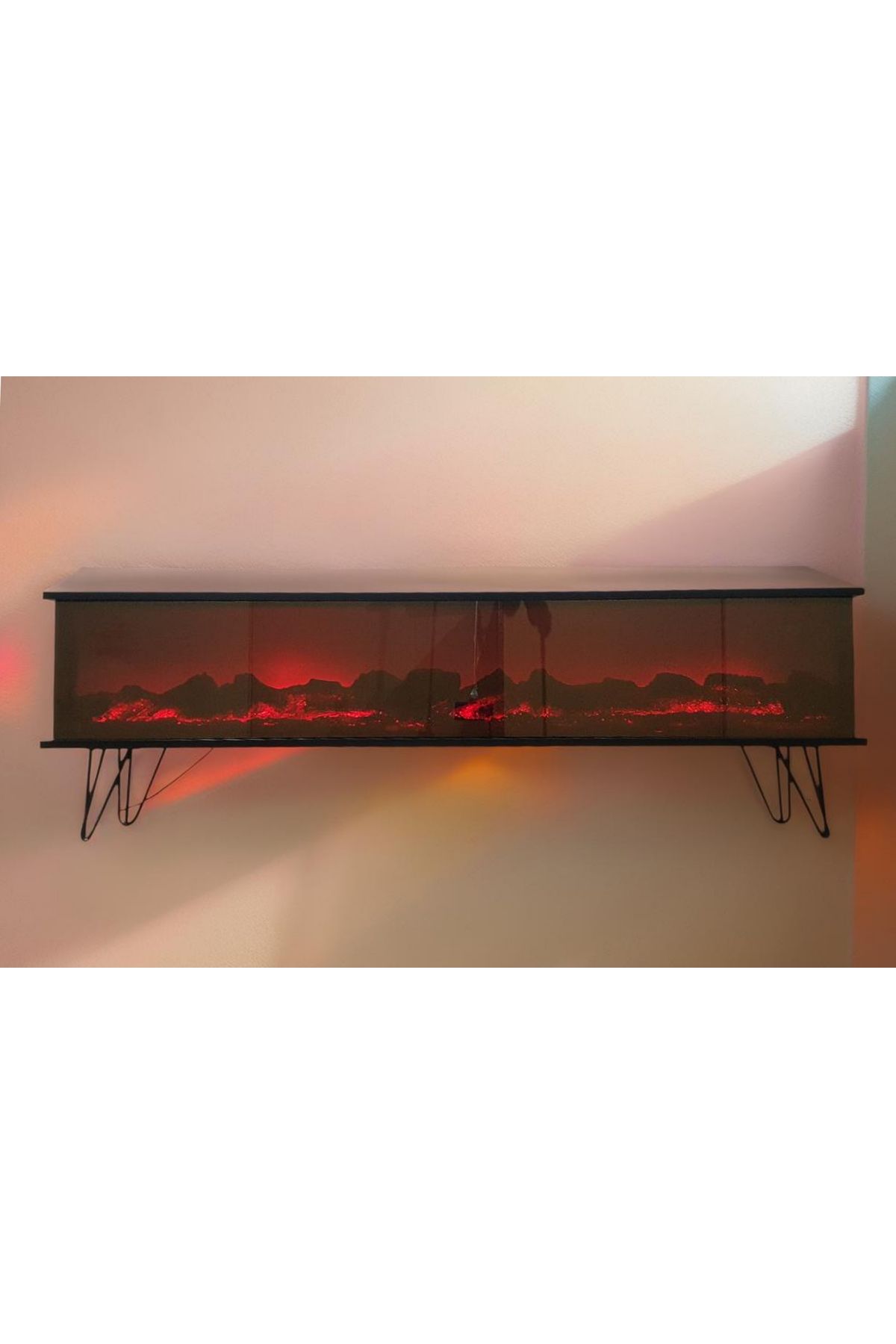 ERTEK GLOBAL Tv Sehpası Full Şömineli Kumandalı Bluetooth Stereo Ses 6 Modlu Ünite 170 Cm Mdf Metal Ayak