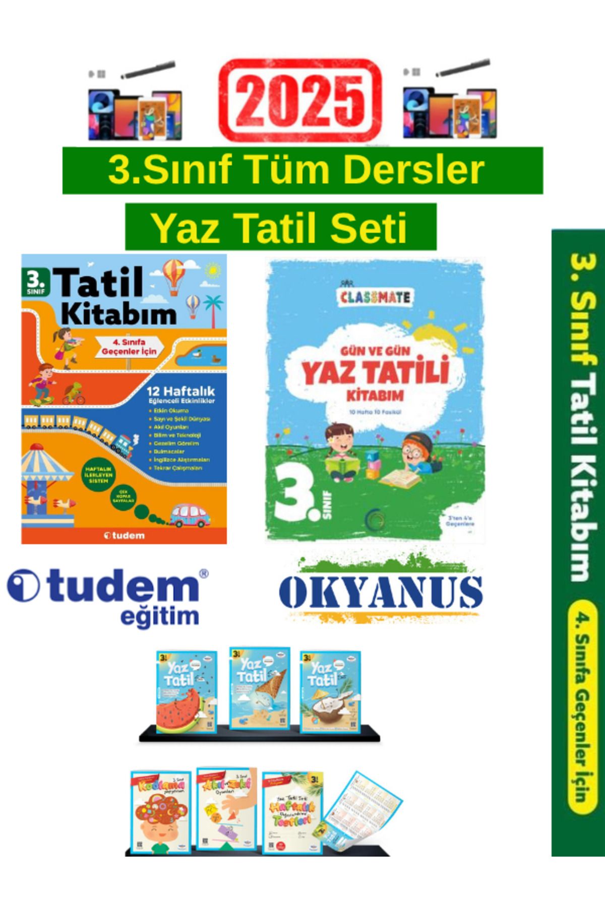 Tudem Yayınları 2025 3.Sınıf Yaz Tatil+Öğr.Evde 3.Sınıf Yaz Tatil+Okyanus 3.Sınıf Gün Gün Yaz Tatil Seti+ Kalem