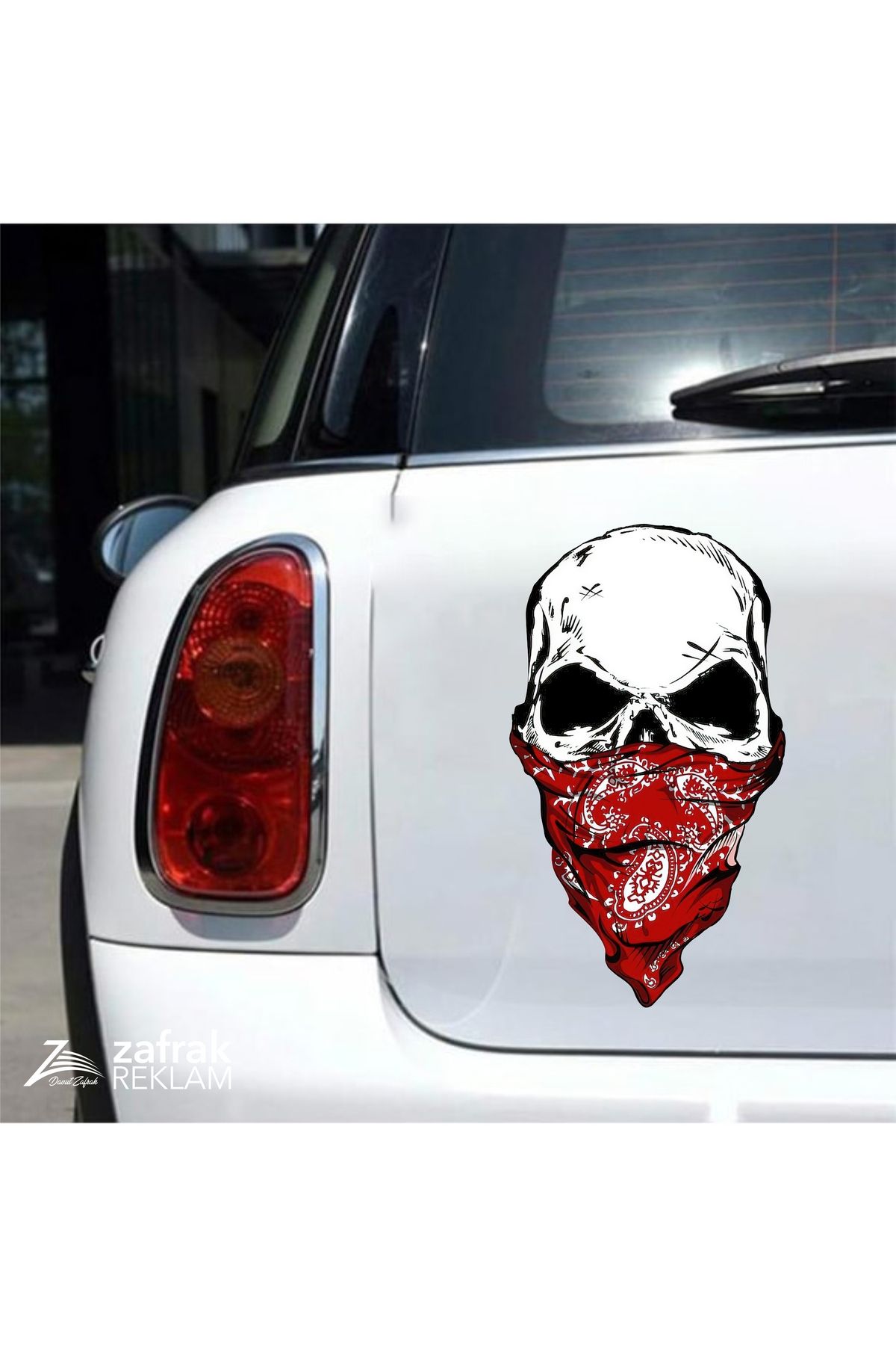 zafrakreklam Kırmızı Bandanalı Kuru Kafa Sticker, Motorsiklet, Kask, Laptop,araba, Cam Sticker 14X8CM Folyo