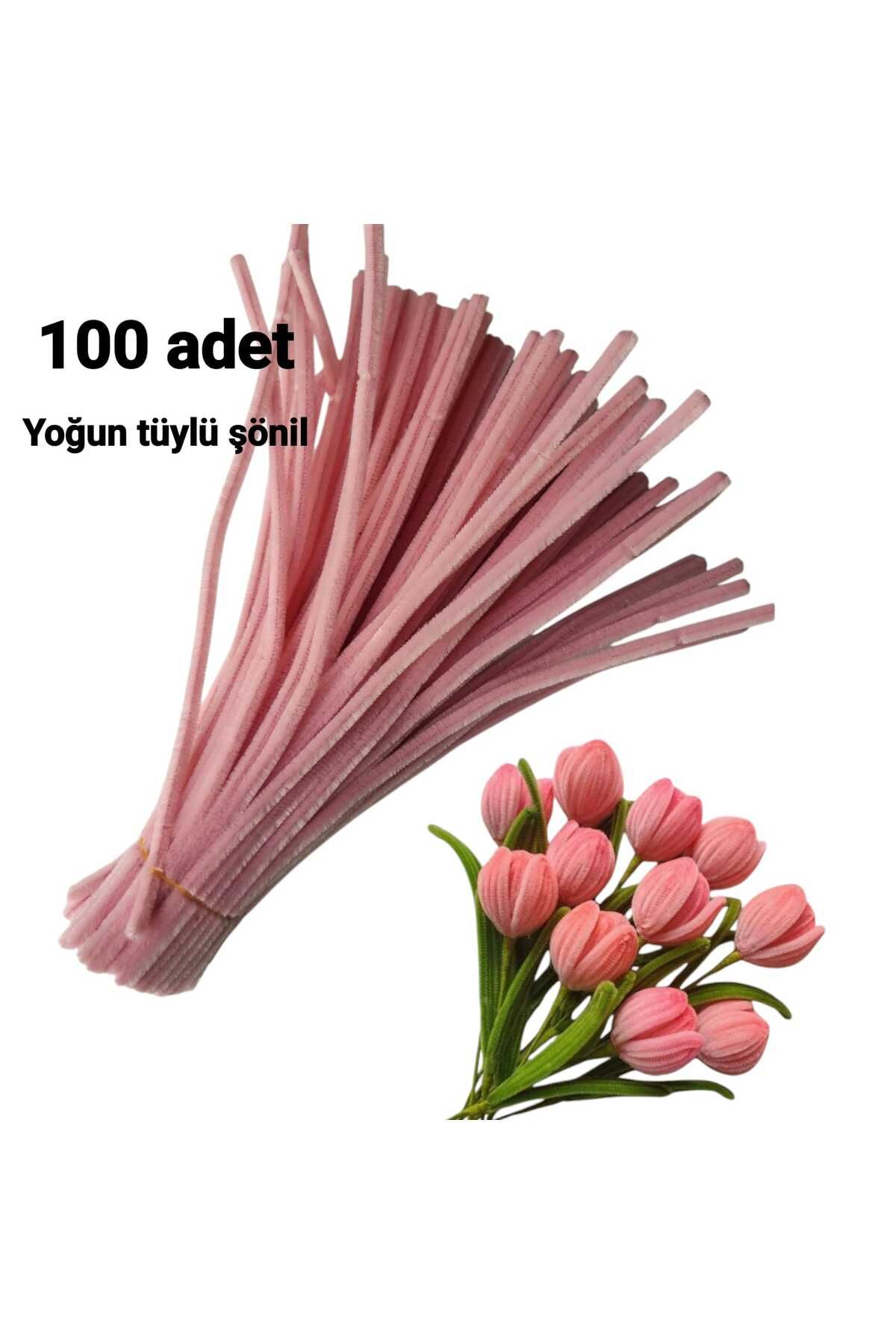Butik 100'lü Pastel Pembe Renkli Şönil, Eğitici Şönil Seti, Tüylü Tel, 30 Cm 6mm