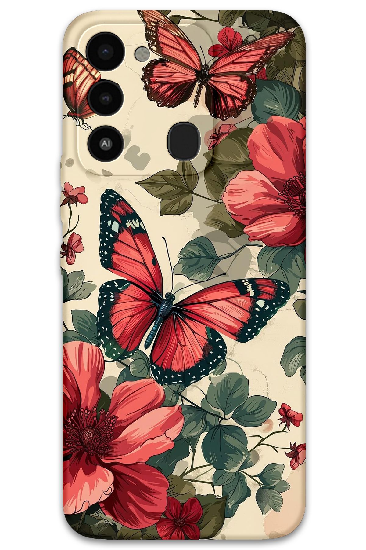 Gramaphone Tecno Spark 8c Uyumlu Kelebek Desenli Telefon Kılıfı + Ekran Koruyucu - 5795