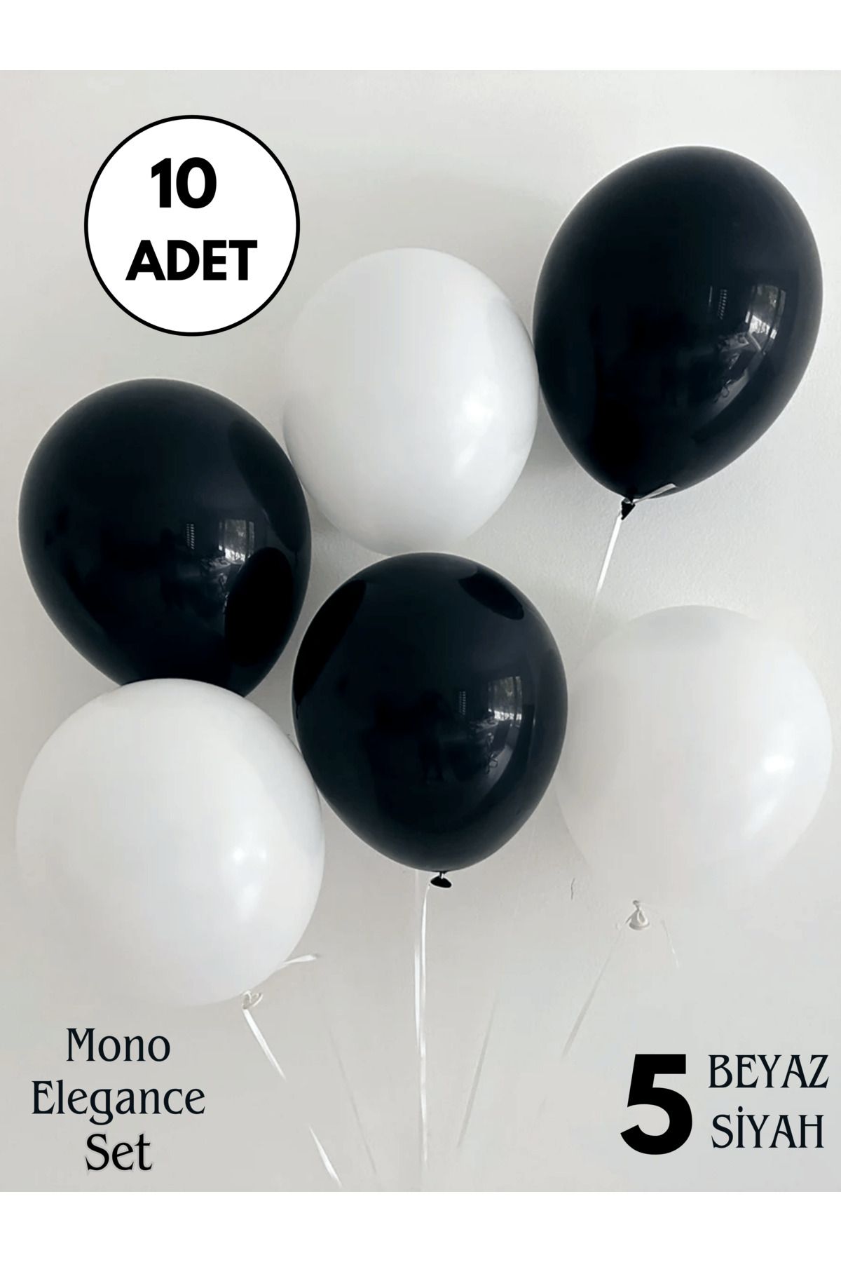 Mielibon Mono Elegance Balon Seti | 12 İnç Siyah & Beyaz Pastel Balon