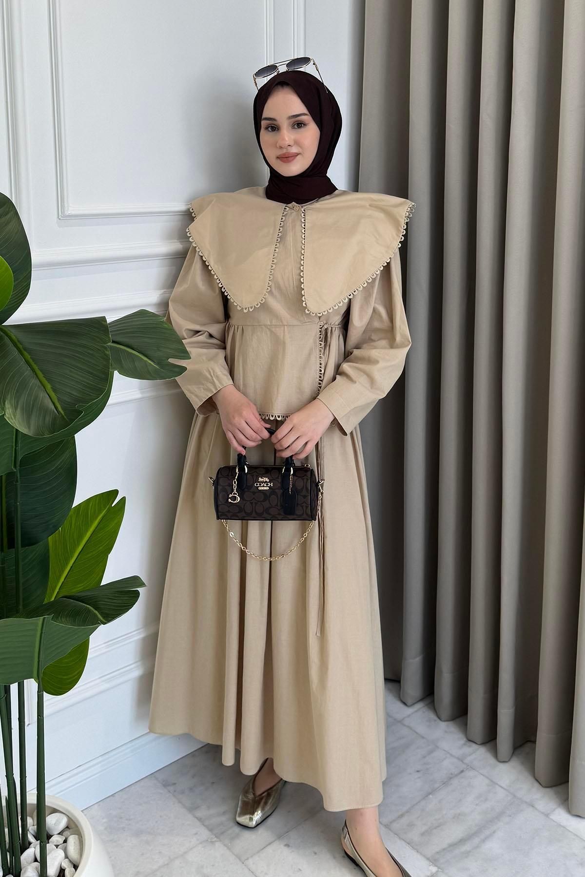 Beige Store Zincir İşlemeli Bebe Yaka Etek Takım Bej