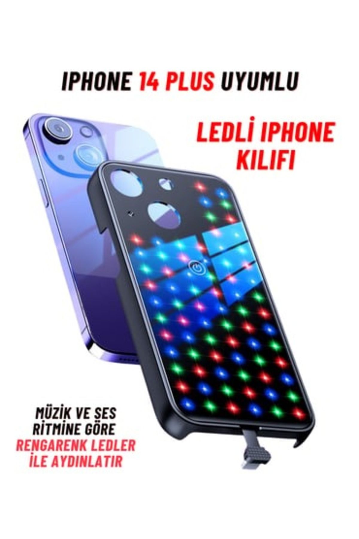 Aydoganticaret44 Apple Iphone 14 Plus Uyumlu Rgb LED Işıklı Siyah Telefon Kılıfı